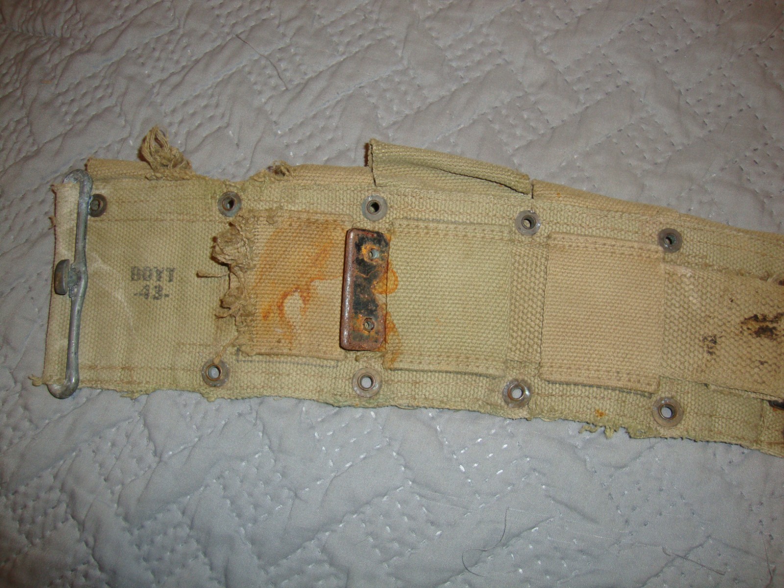 WWII US 10 pocket Garand ammo belt, canteen and cover, khaki