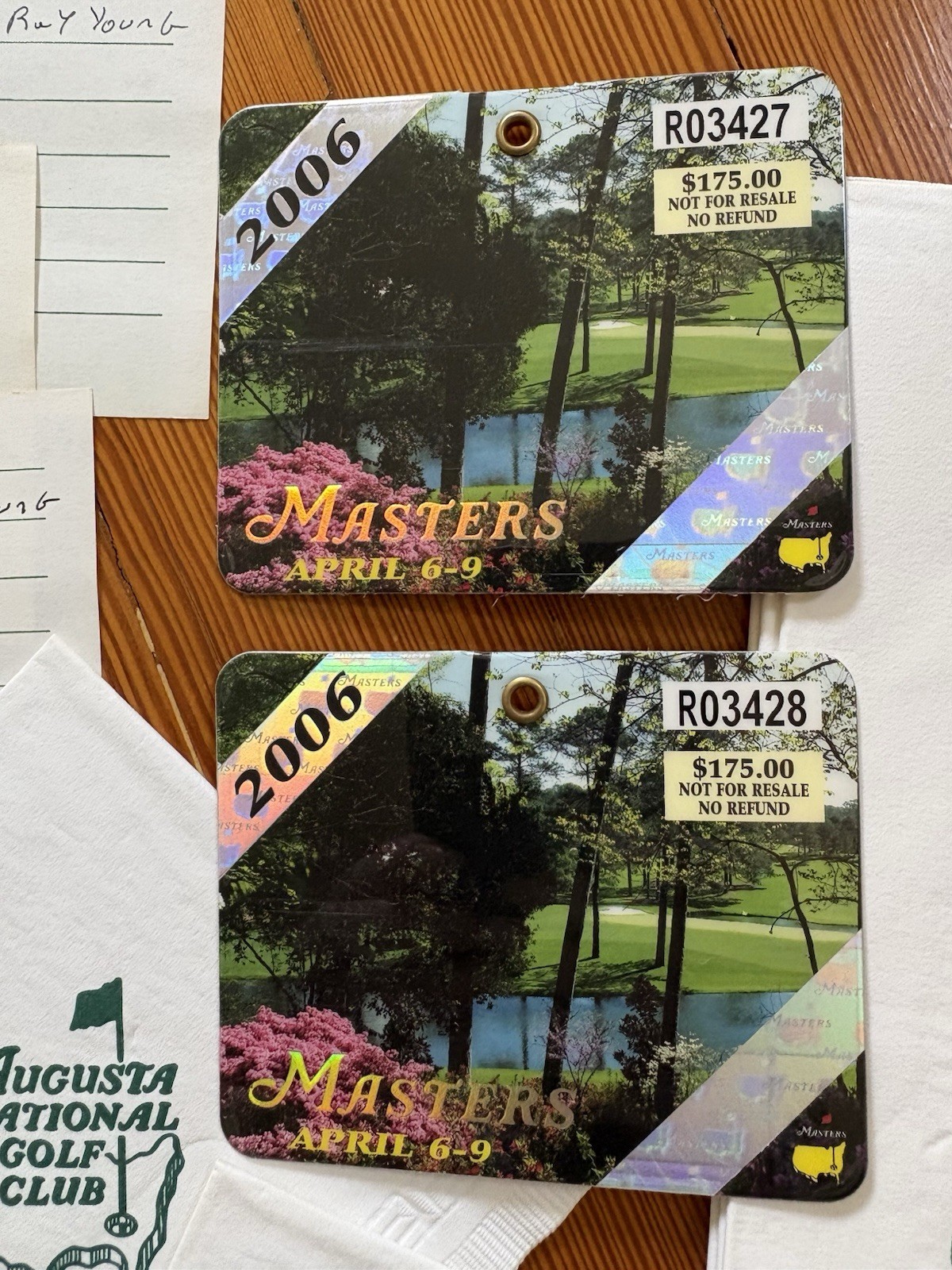 2006 Masters Badges & Cabin Guests Amenities RARE Phil Mickelson Winner