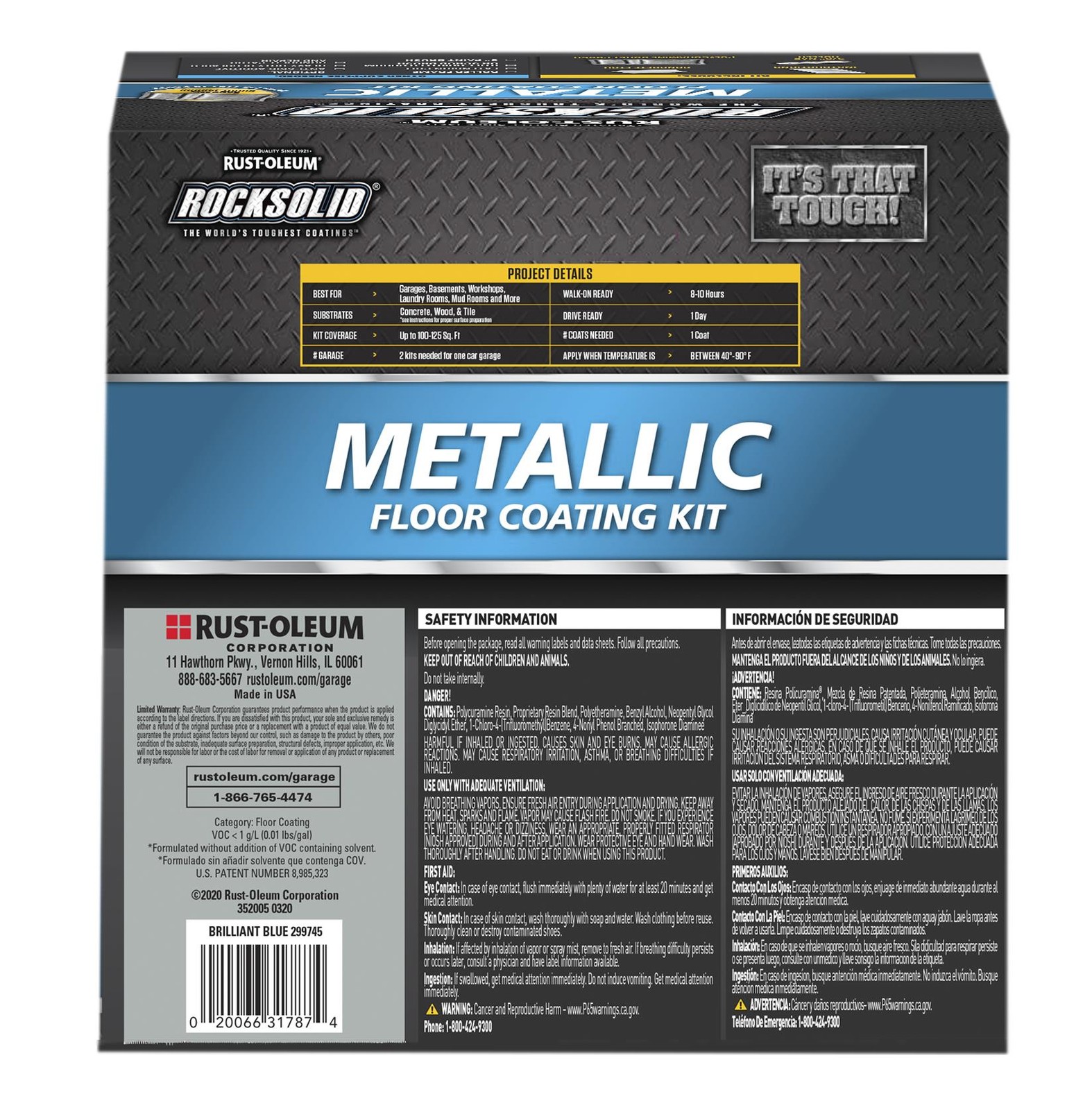 RockSolid Metallic Floor Coating Kit, Brilliant Blue, High Gloss, 80 Oz - 299745