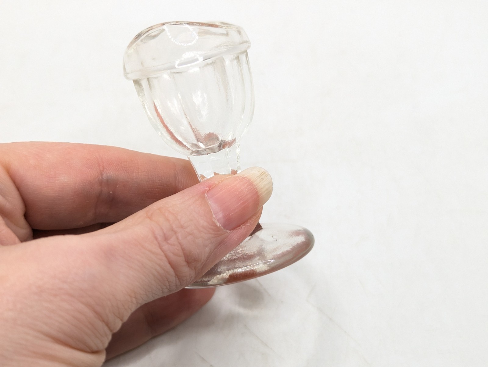 Vintage Glass Optical Eye Wash Cup Clear Glass 8 Panel Pedestal Marked G