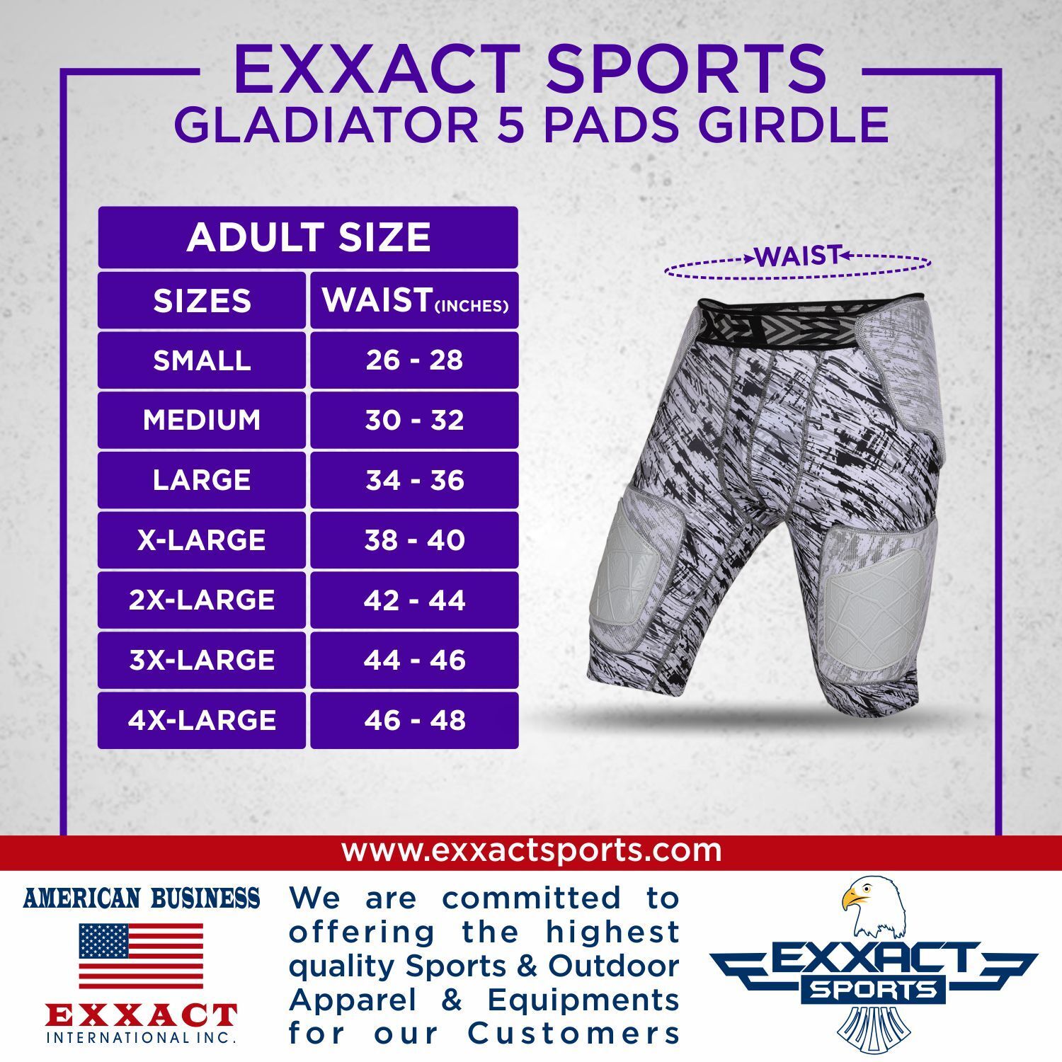 Exxact Sports Gladiator 5 Pad Adult Girdle for Men with Integrated Hips, thighs