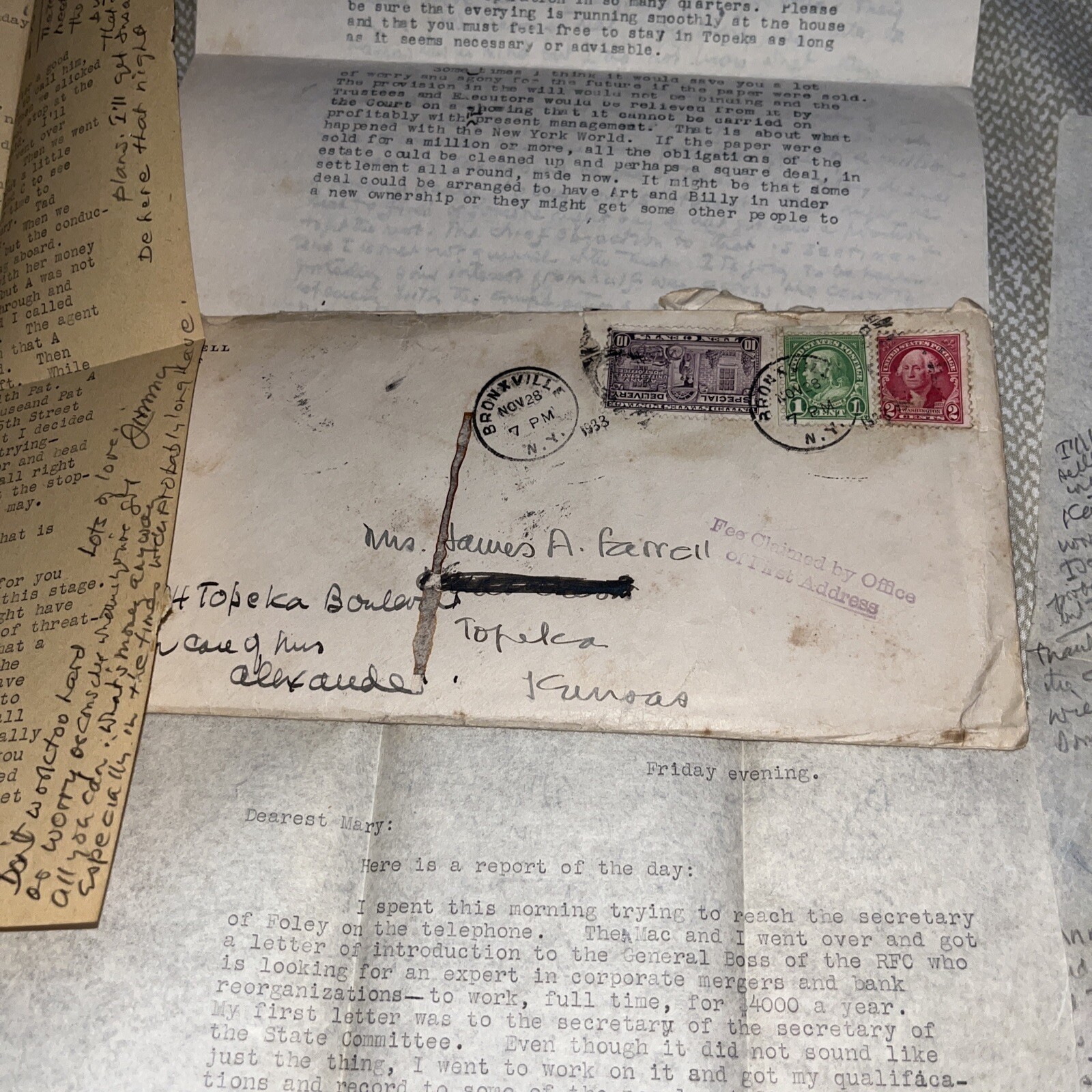 6 Letters (Letterhead: New York City Bar Association) & 2 Envelope 1933 Postmark