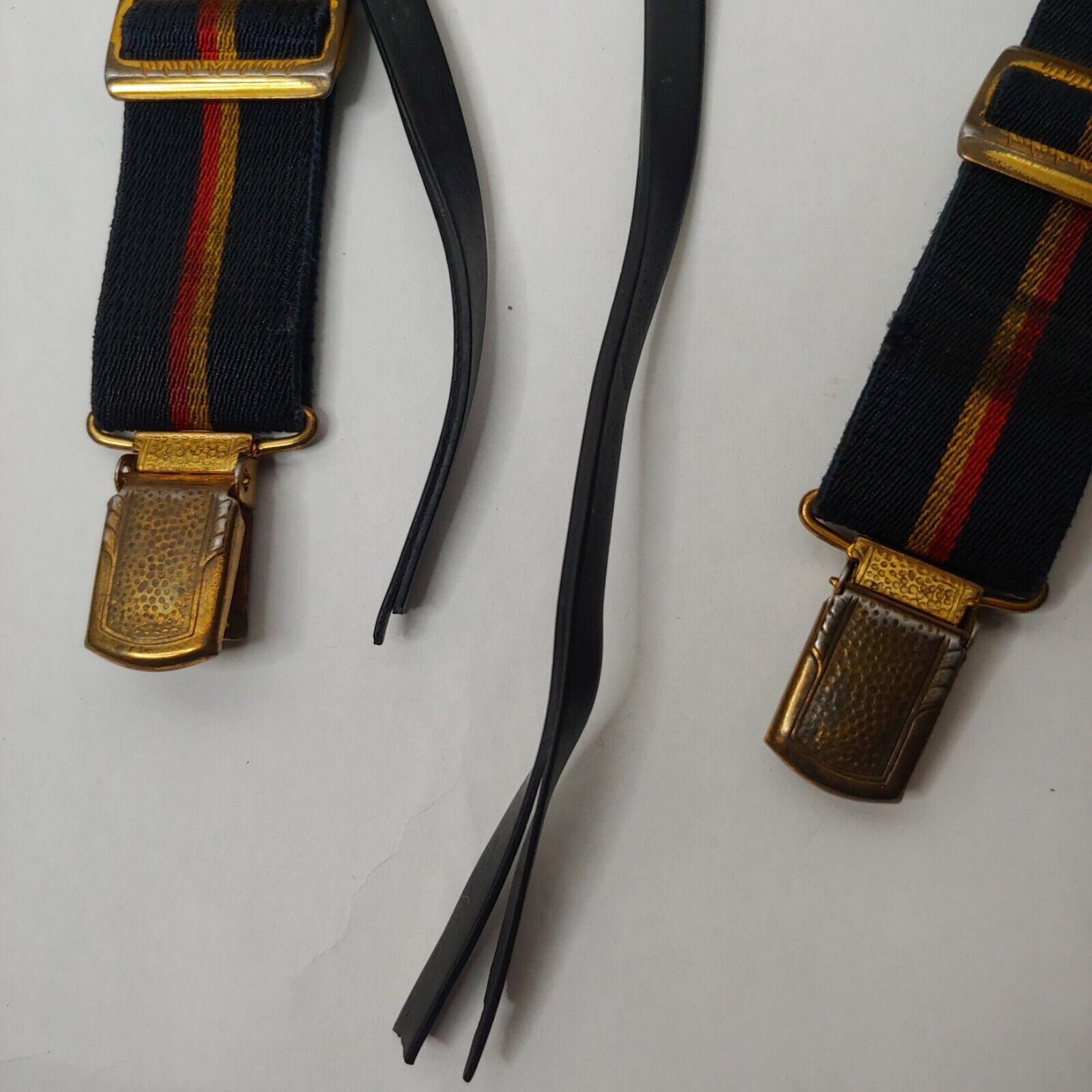 Vintage Boys Pant Suspenders Black Gold Stripe Stretch Adjustable Belt READ