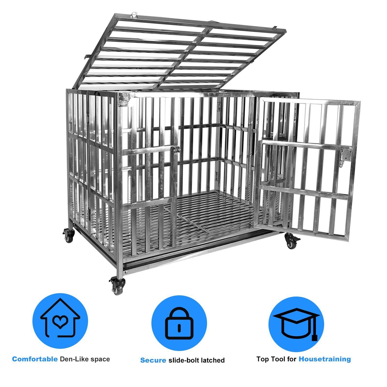 Confote 48" Heavy Duty Dog Kennel Pet Stainless Steel Crate Cage Stackable