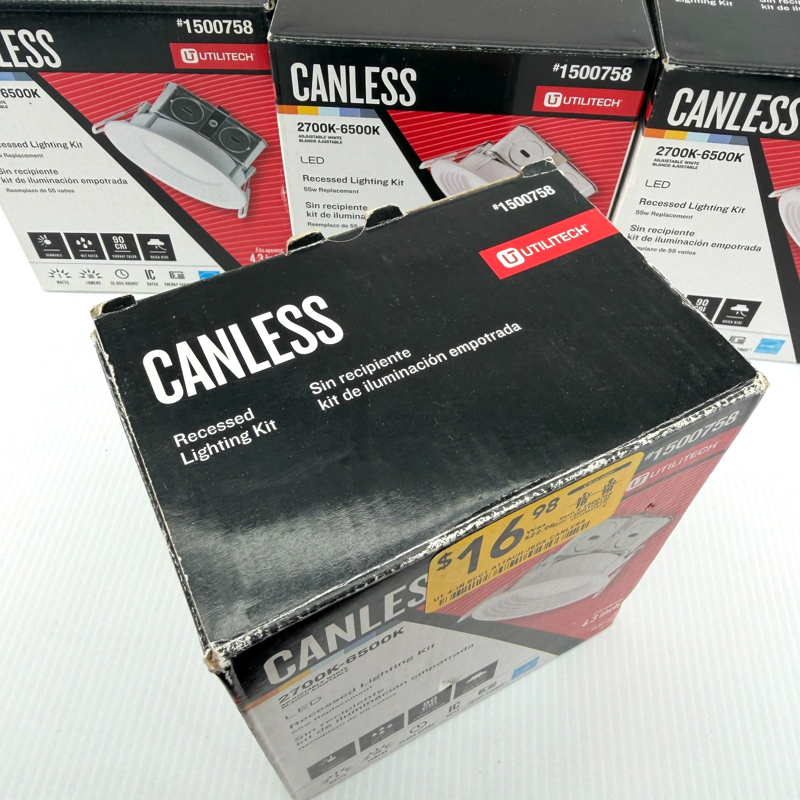 Lot 10 Utilitech Canless Recessed Lighting Kit 1500758 LED Adjustable White 4.3"