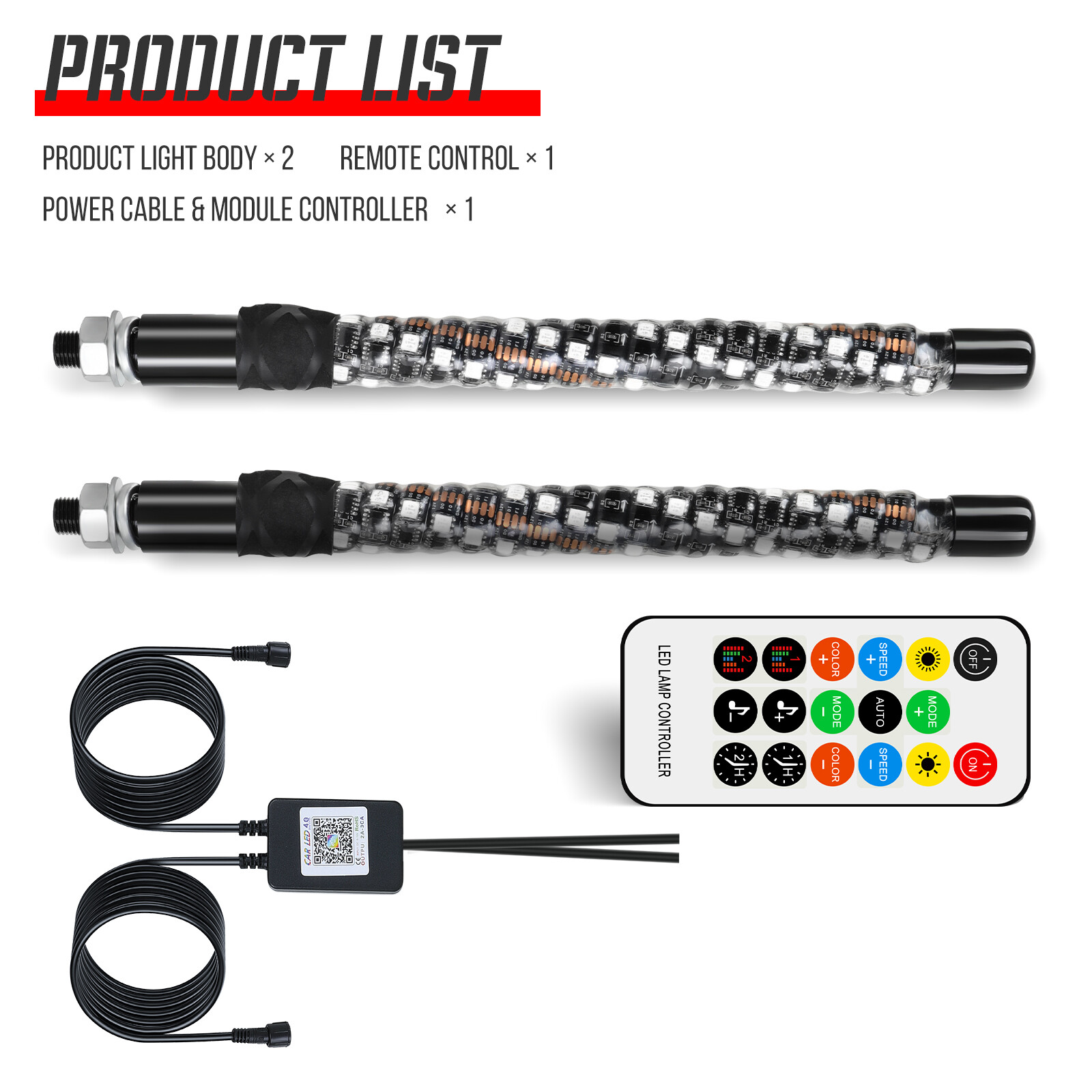 For Can-am Outlander 570 XMR X3 2PCS 1FT LED Whip Lights RGB Chasing Antenna