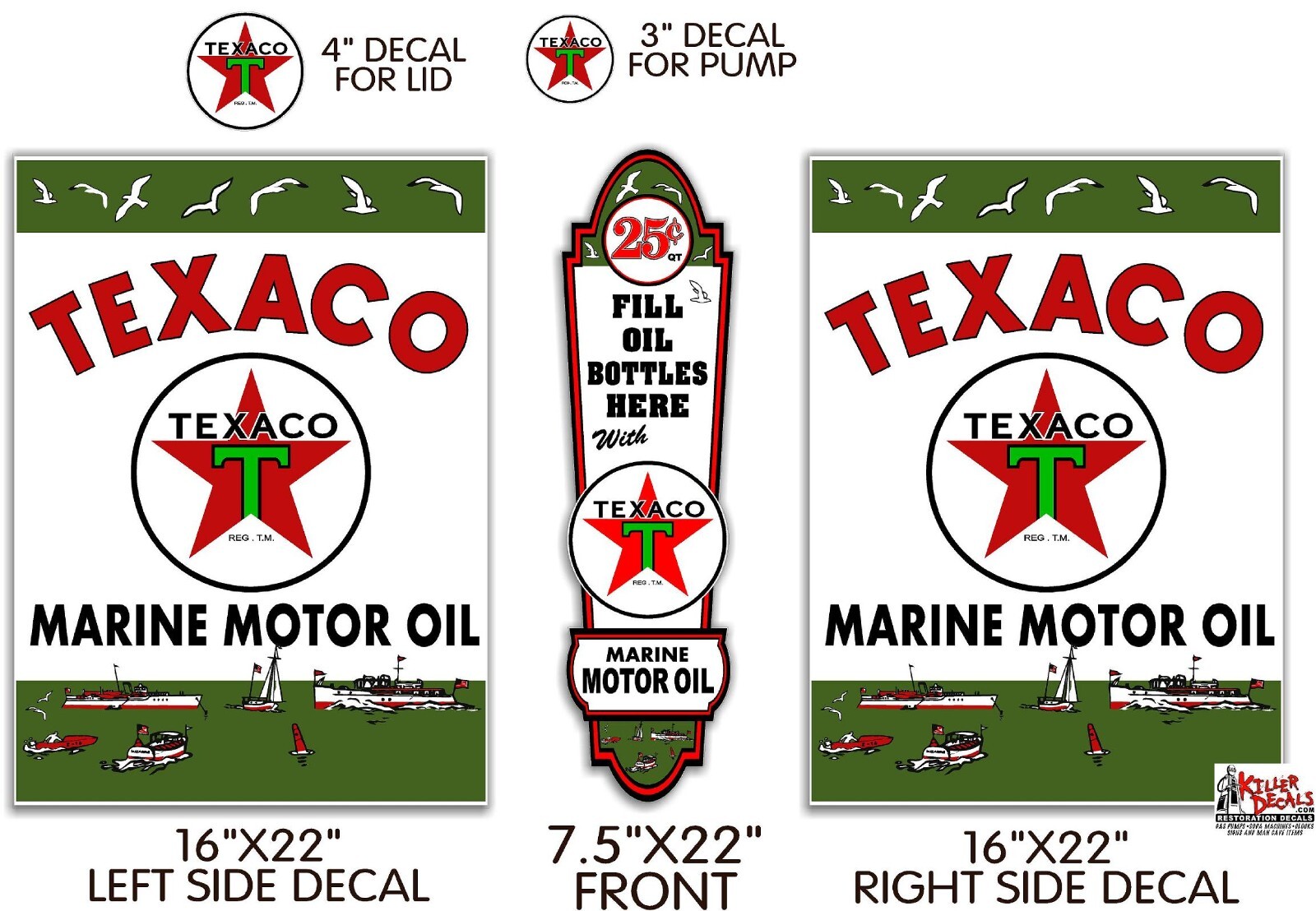 (TEXA-26) TEXACO MARINE MOTOR OIL LUBSTER DECAL KIT GAS AND OIL PUMP STICKER