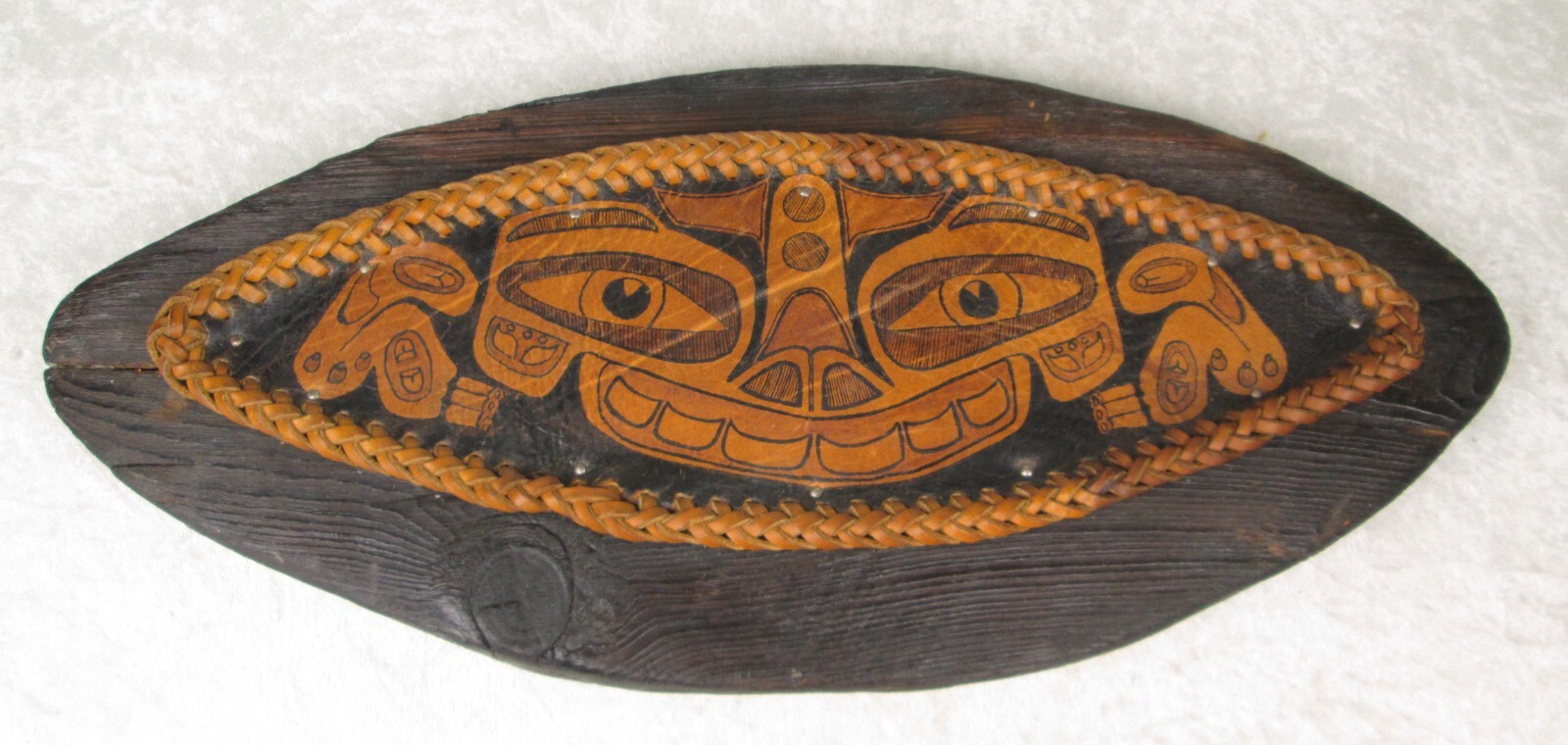Tlingit Haida Sea Monster Painted Leather on Board 19 inch Long 8-1/2 Tall