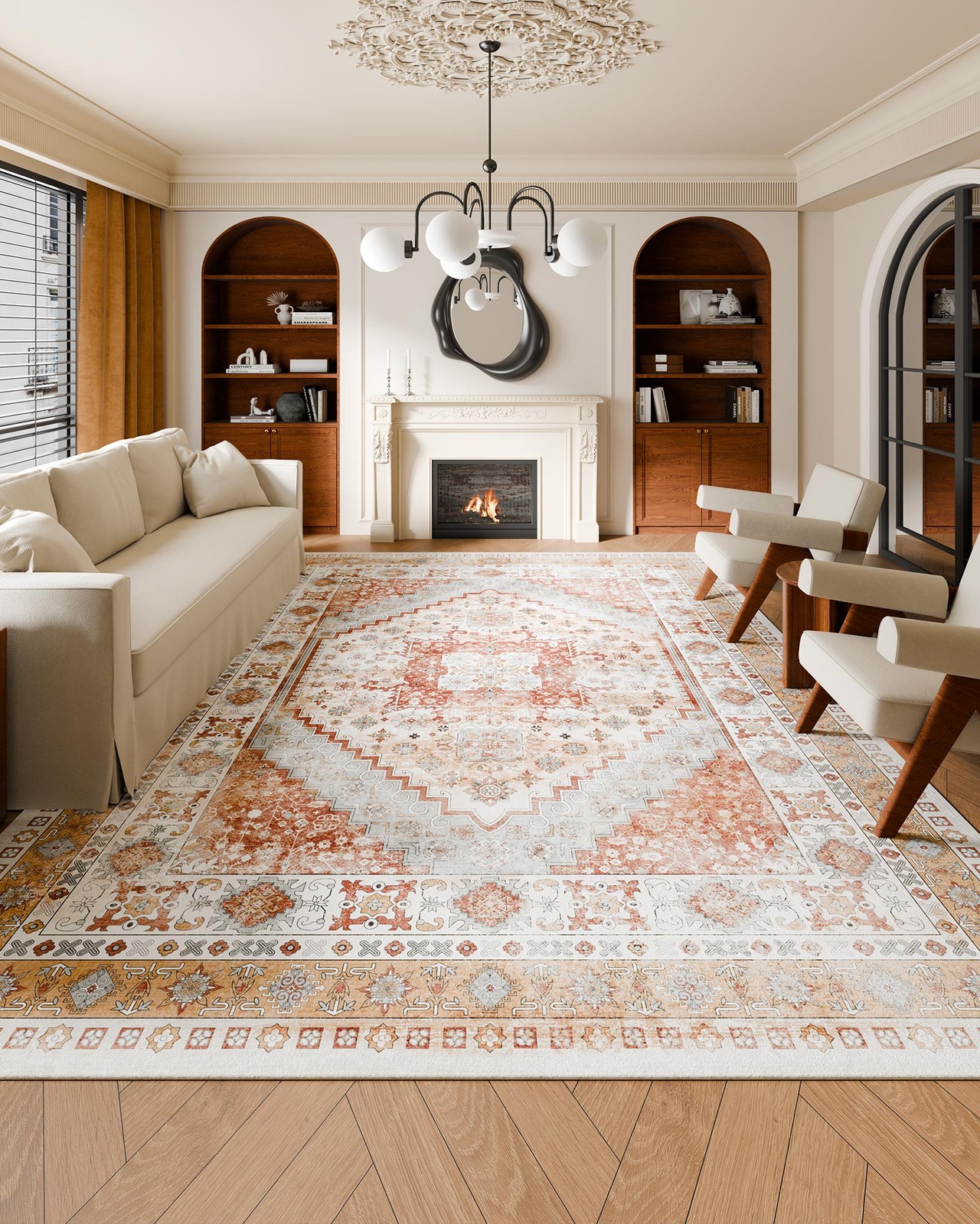 Uimoso Large Area Rug 9 x 12 ft Anti-Skid Floor Mat Vintage Brown Red