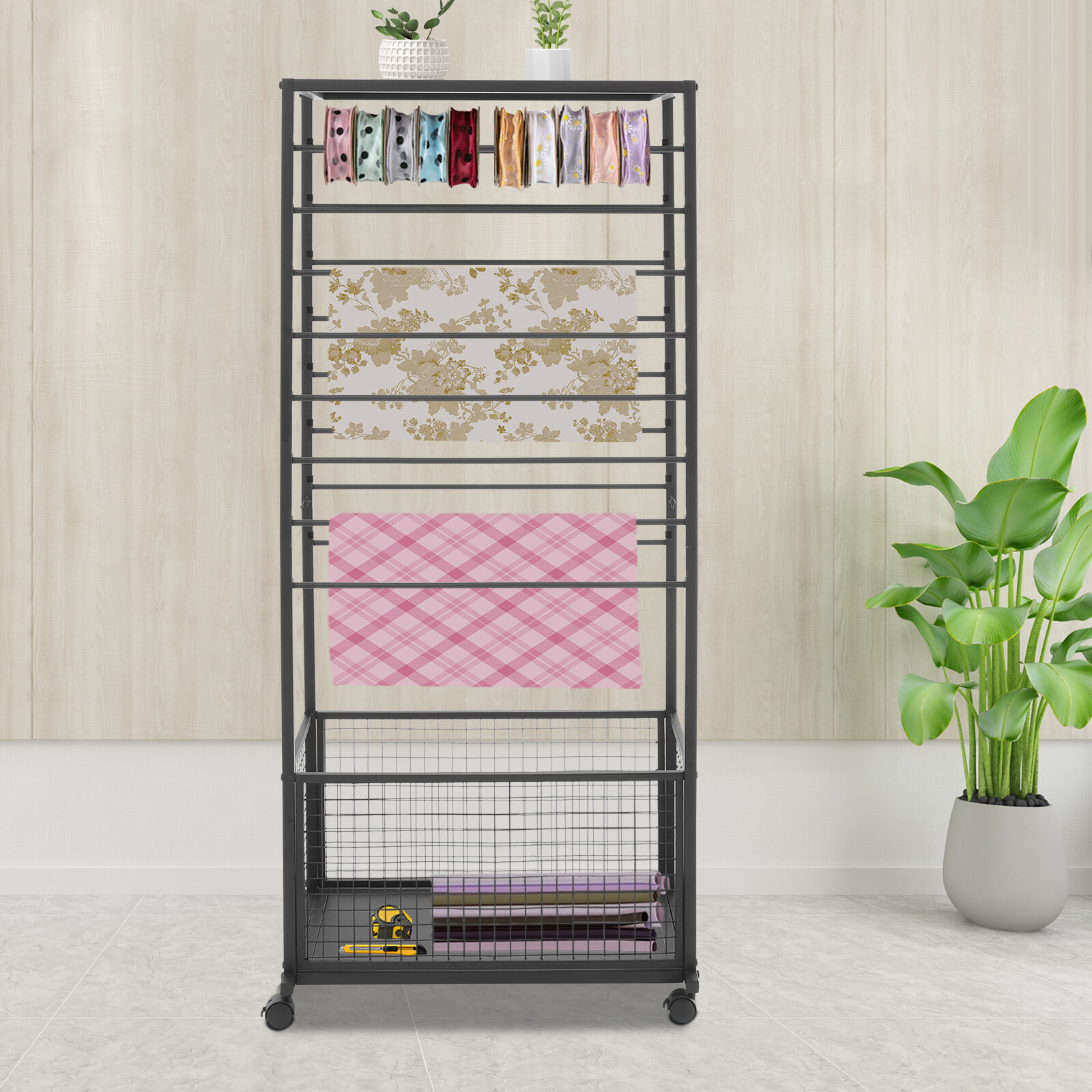 Ribbon Holder Organizer Rack w/Wheels Large Capacity Ribbon Stand Organizer