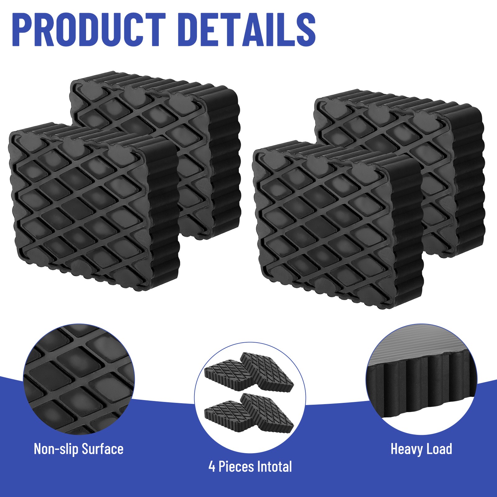 4X Solid Rubber Auto Lift Block Spacer Pad Heavy-Duty for Automobile Lifts