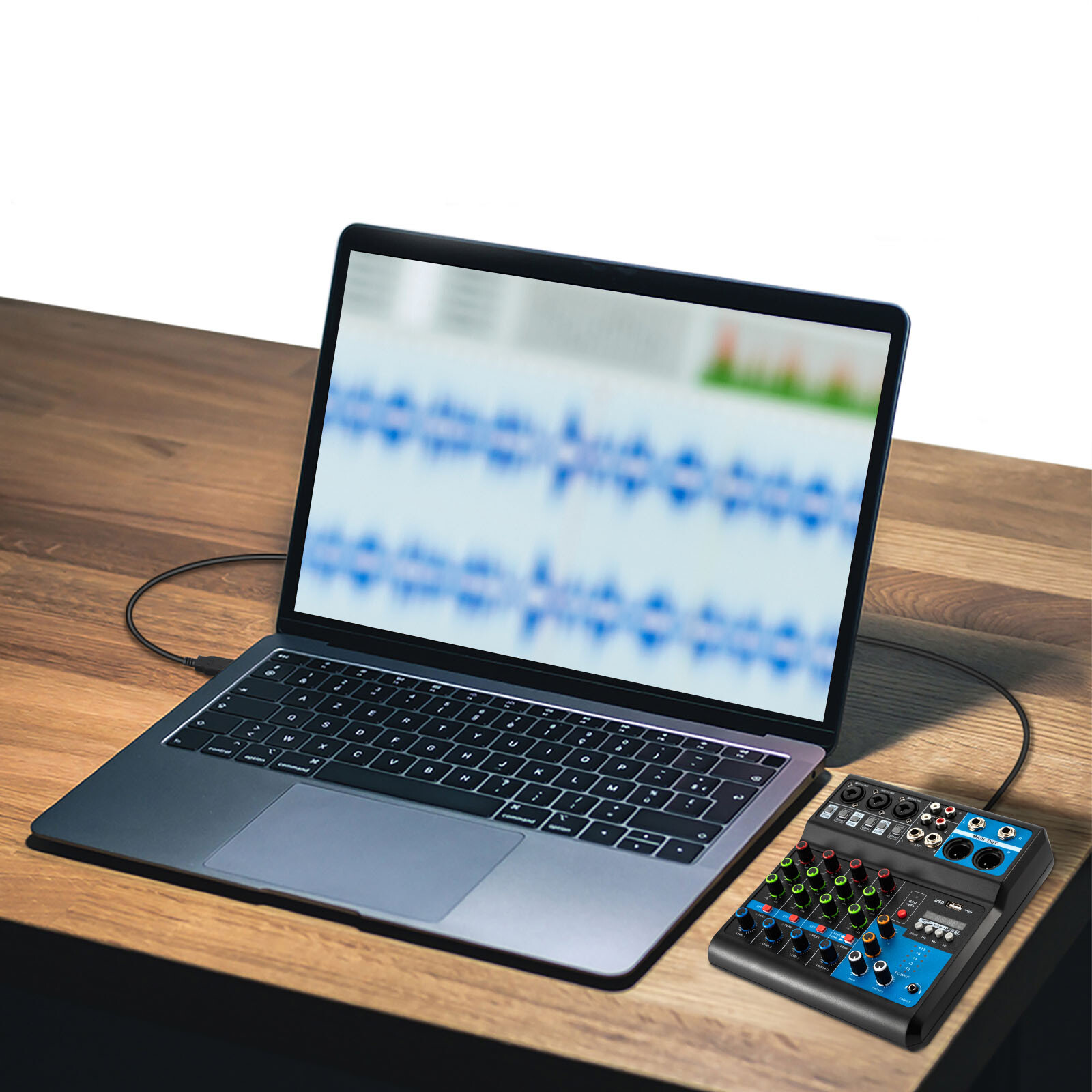 5-Channel Mixer with Bluetooth, USB, and Reverb for Live Audio Mixing