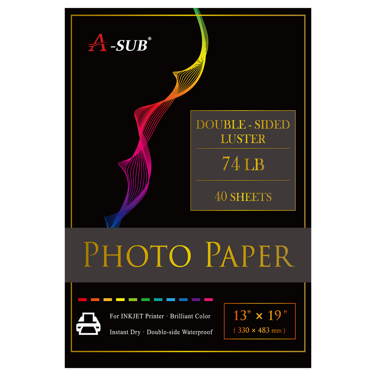 A-SUB Inkjet Photo Paper 13x19 Double Sided Luster 74lb Heavyweight A3+ Canon HP