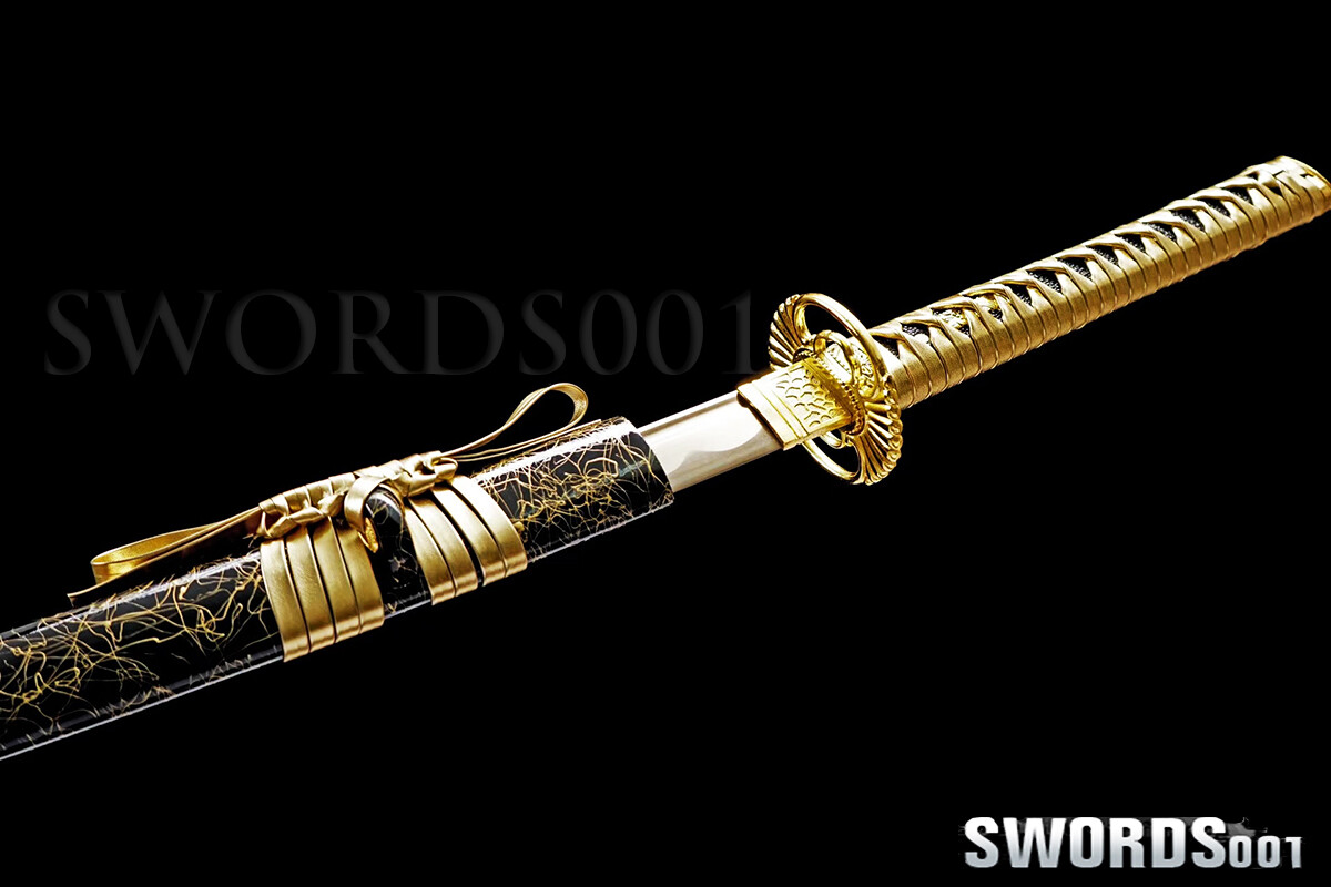 Gold Blade Japanese Warrior Sword Samurai Katana Carbon Steel Sharp FULL TANG