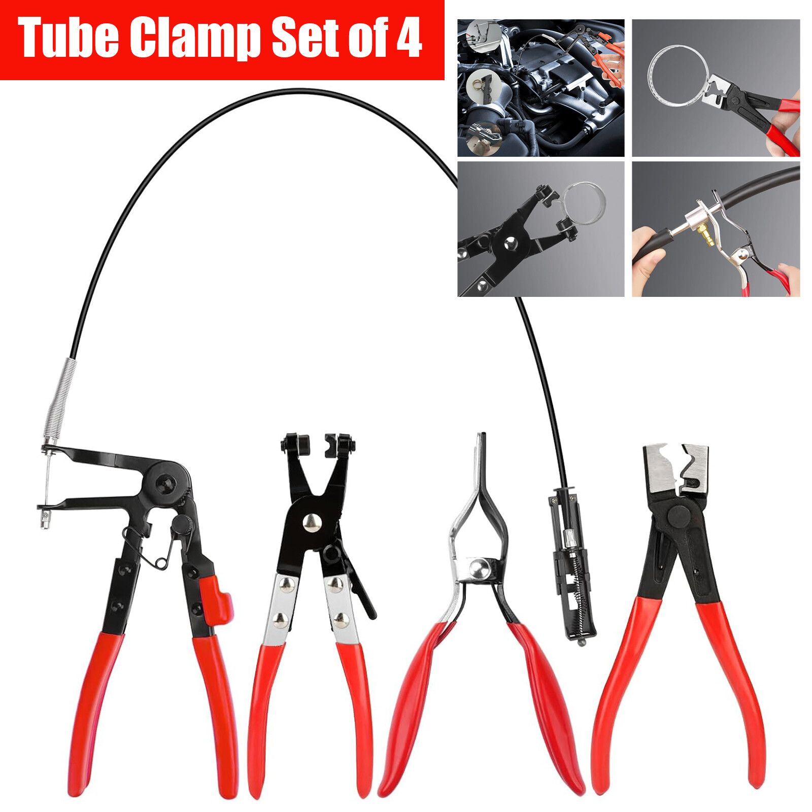 4Pcs Hose Clamp Pliers,Remover Kit with Long Reach Wire Spring Hose Clamp Pliers