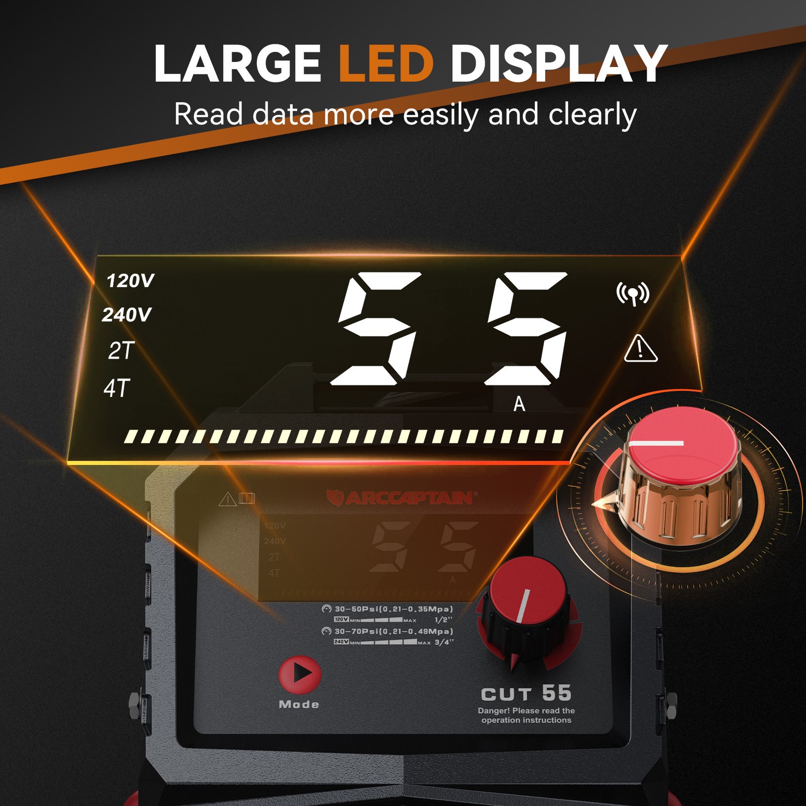 ARCCAPTAIN 55A Plasma Cutter Large LED Display Non-Touch Pilot Plasma Cutter