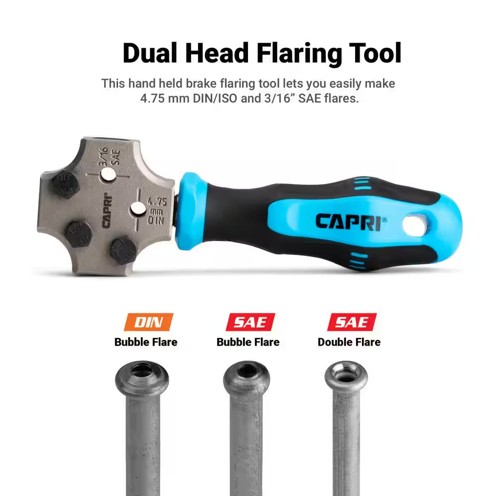 3/16 In. Dual Head Flaring Tool, 4.75 Mm ISO/DIN Bubble Flare and 3/16 In. SAE D