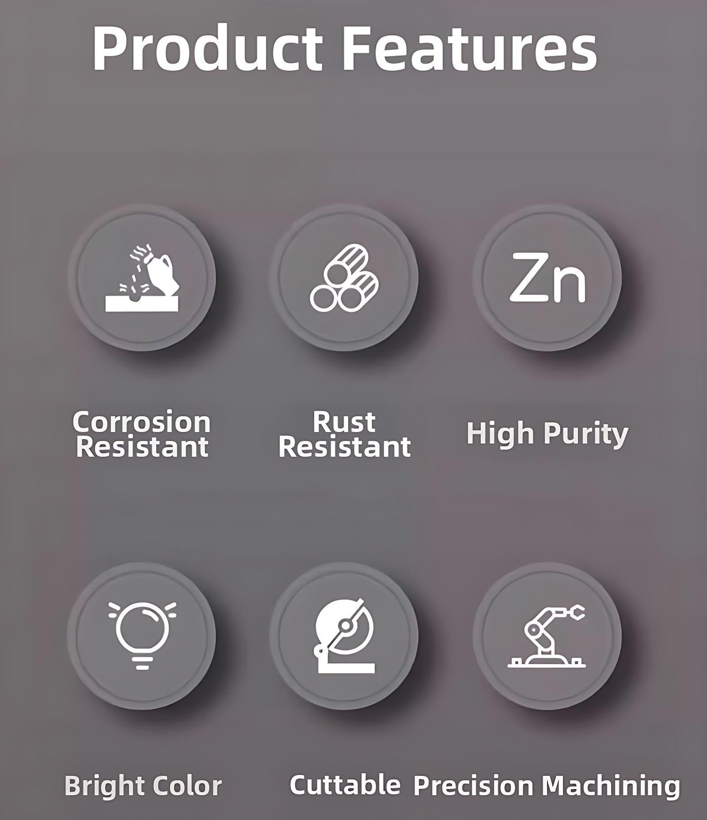 99.99% Zinc Rod High Purity Zn Ingot/Bar Anode Electroplating Ø5~120mm 100/300mm