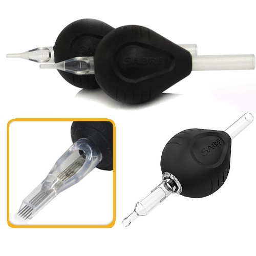 15pc SABRE Flat Clear Tip ATOM Disposable Tube Rubber 1.25" Tattoo Grip Handle