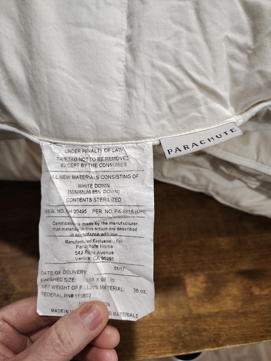 Parachute King/Cal King Lightweight Down Quilt/Duvet Insert