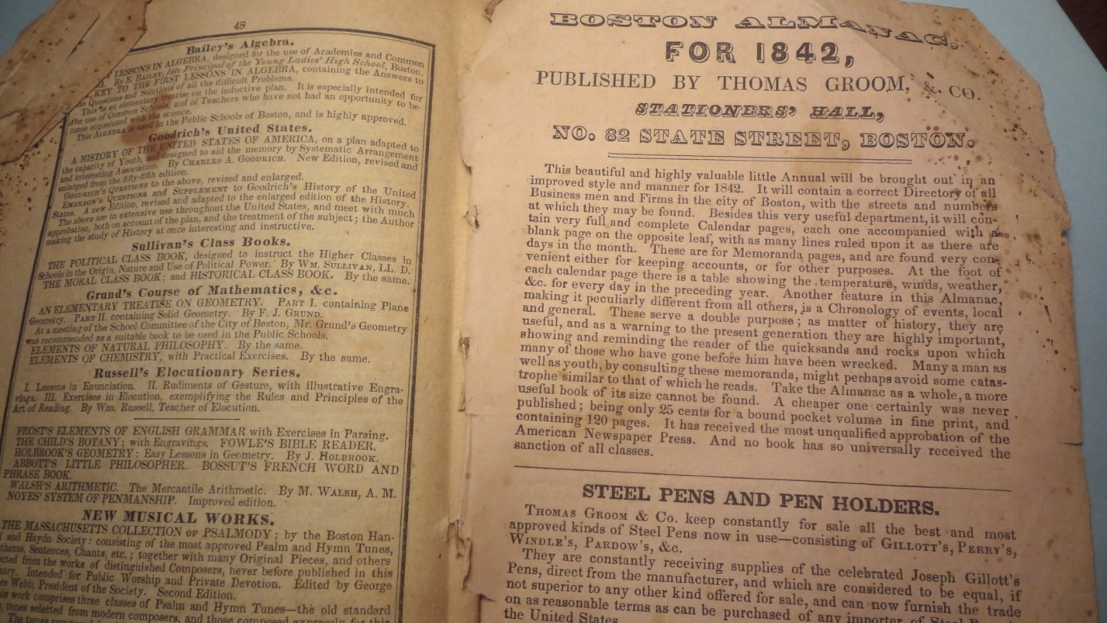 ✅SLAVE RELATED 1842 Robert Thomas FARMER'S ALMANAC w/ FULL RARE MAP - HISTORIC!✅