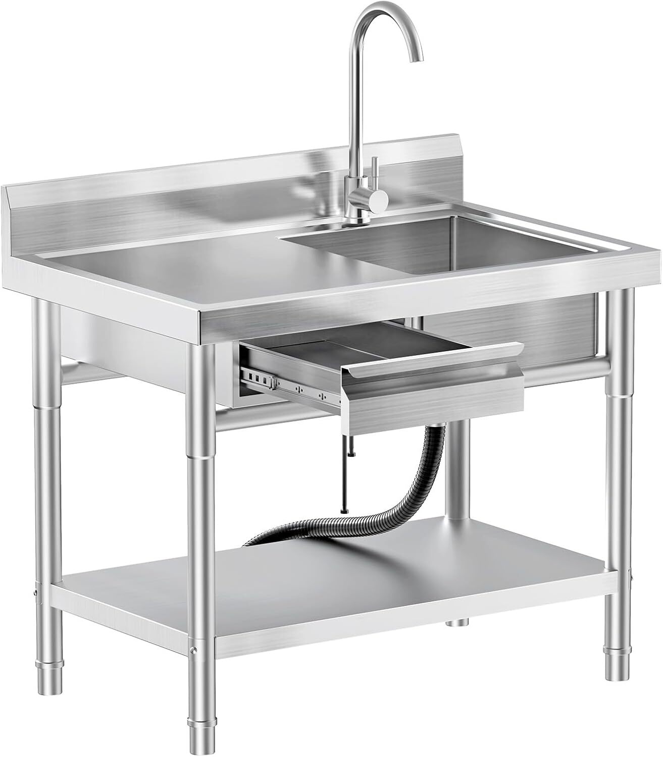 All-In-One Stainless Steel Freestanding Sink with Drawers for Laundry Room Use