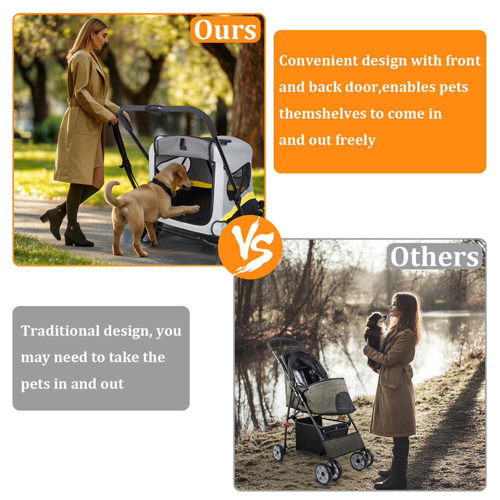 Premium 3-in-1 Pet Stroller for Small/Medium Dogs Cats One-click Folding Handle