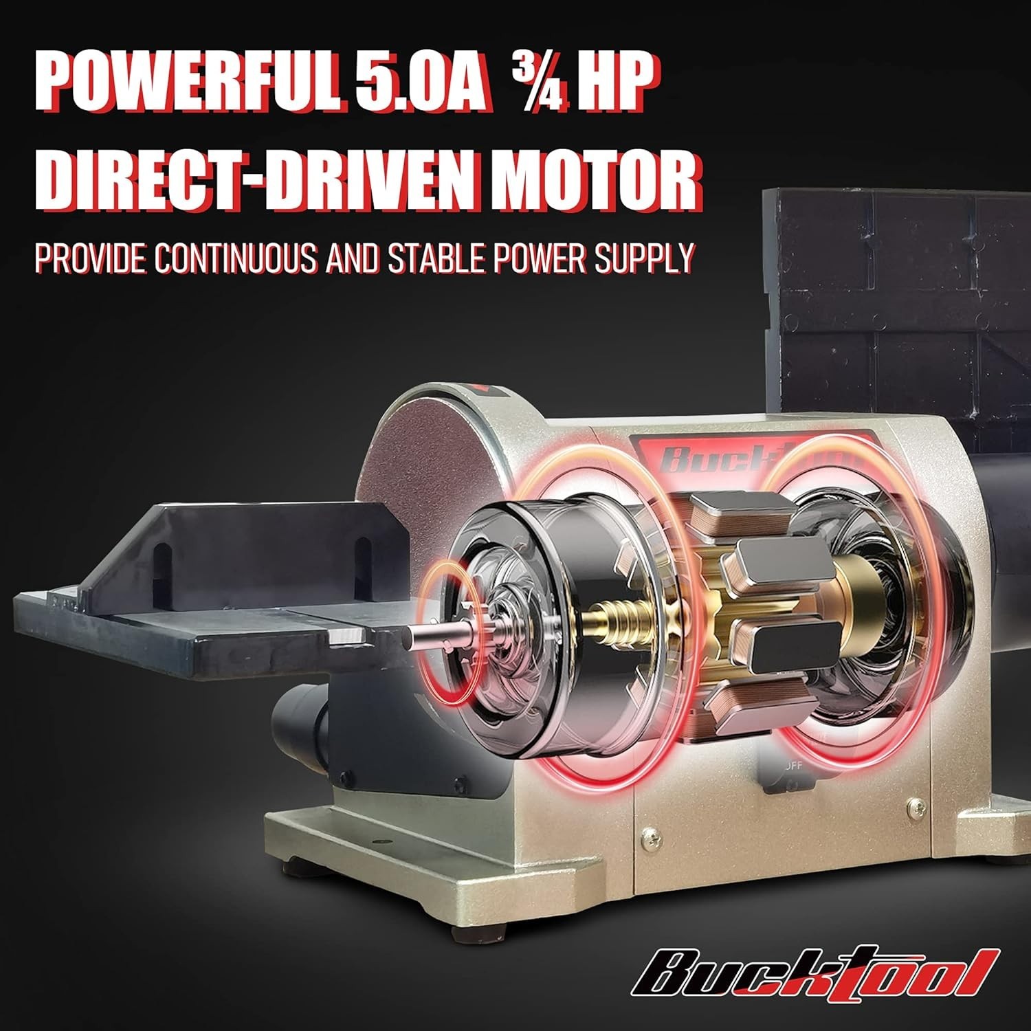 BUCKTOOL 3/4HP 5.0A Belt Disc Sander 4x 36 inch Belt Sander and 6 in Disc Sander