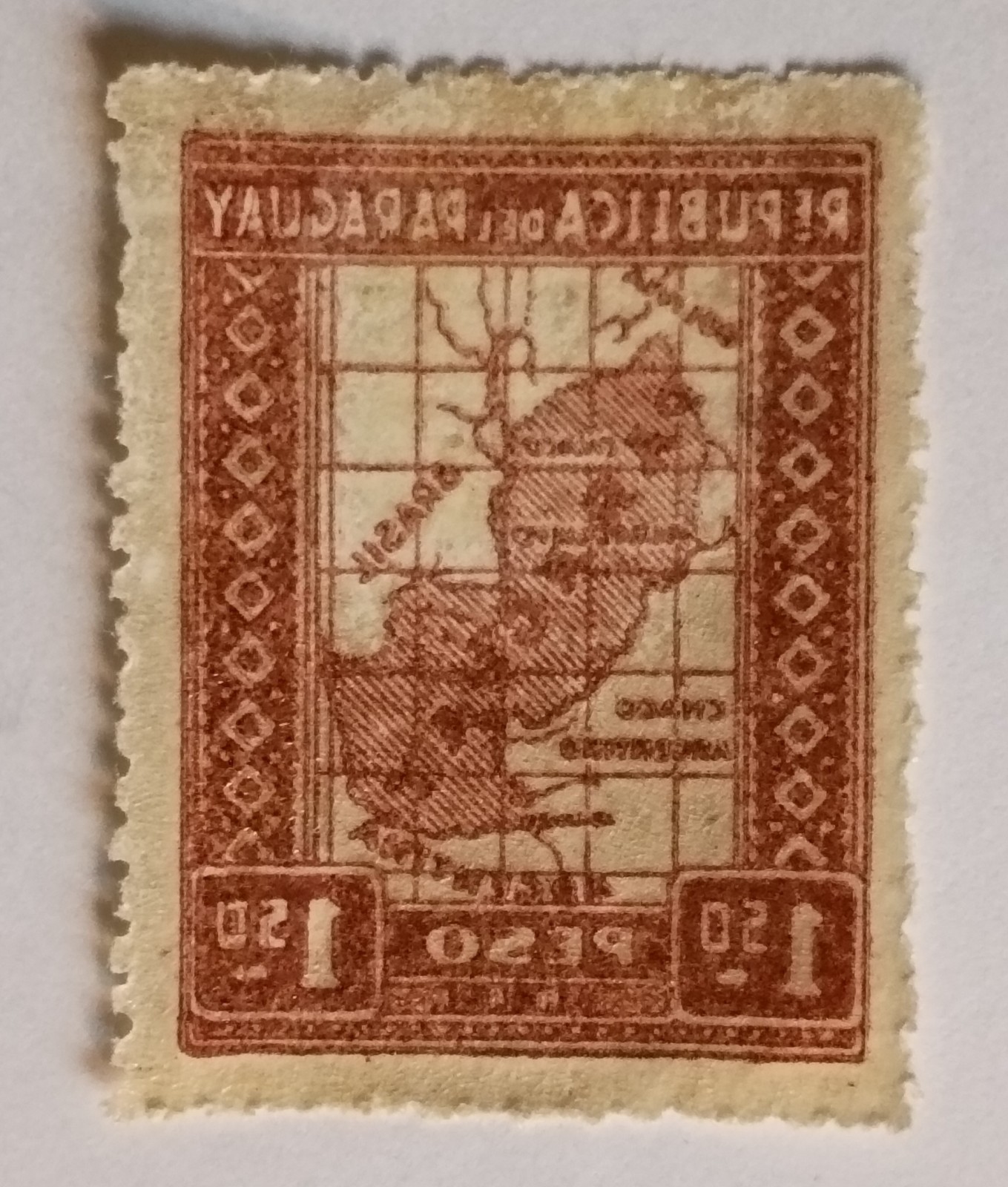 Paraguay "Error" Stamp, 1927, sc#290, Mint, VLH, OG, "Reversed Printed on Back"