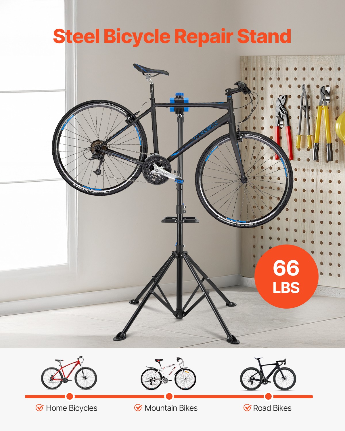 VEVOR Bike Repair Stand 66 lb Adjustable Bicycle Maintenance Rack with Tool Tray