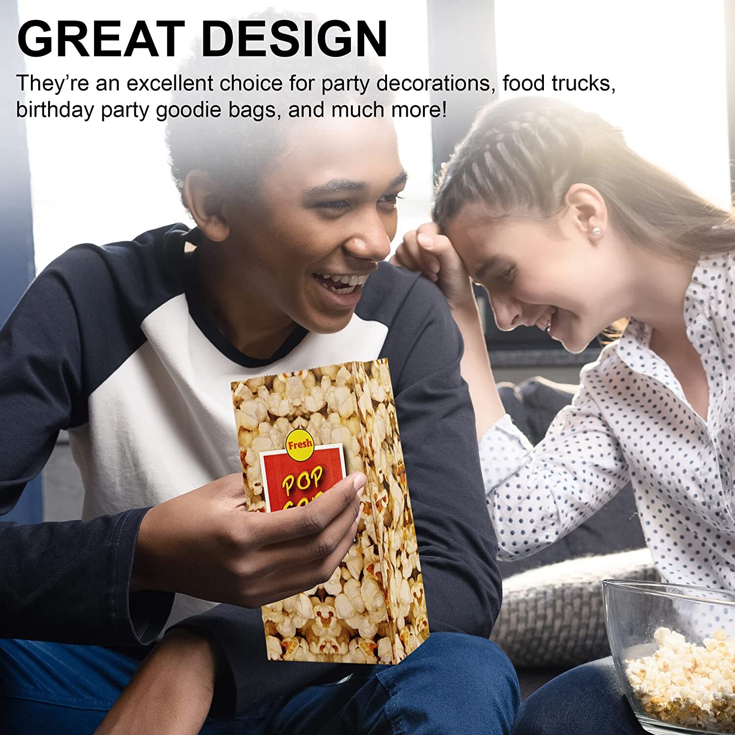 MT Products Popcorn Bags - 46 oz Popcorn Holders with Flat Bottom - Pack of 50
