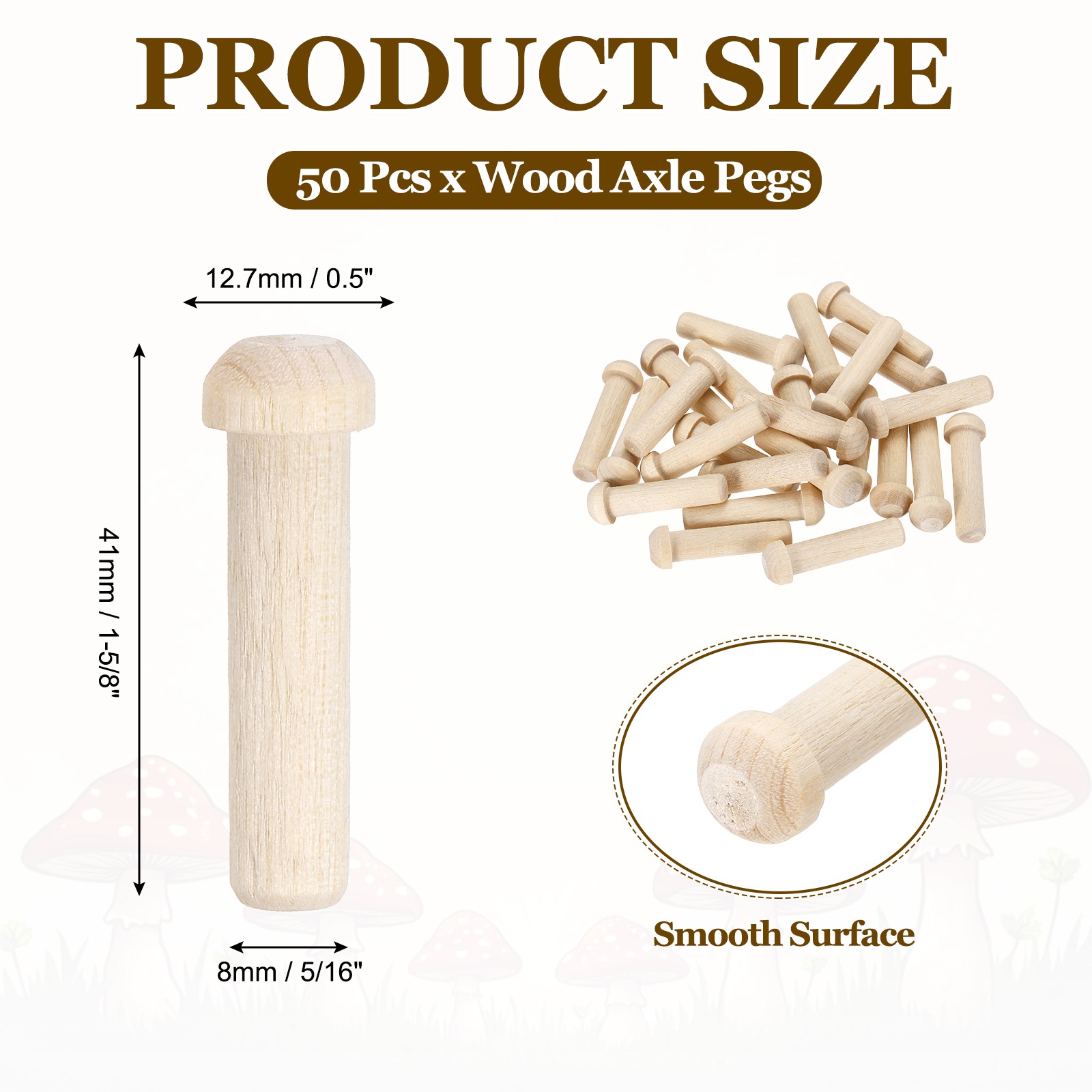 Wood Axle Pegs 5/16" Dia. 1-5/8" Length Wooden Wheels Shaft 50pcs