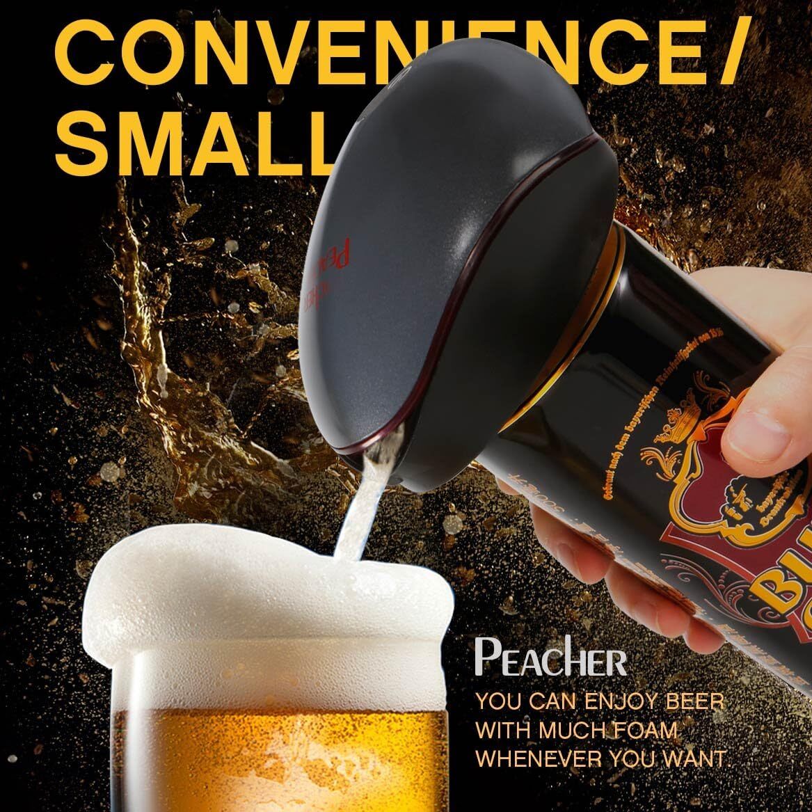 Peacher Beer Foamer, Peacher Portable Quick Automatic Sonic Beer Foamer for Can