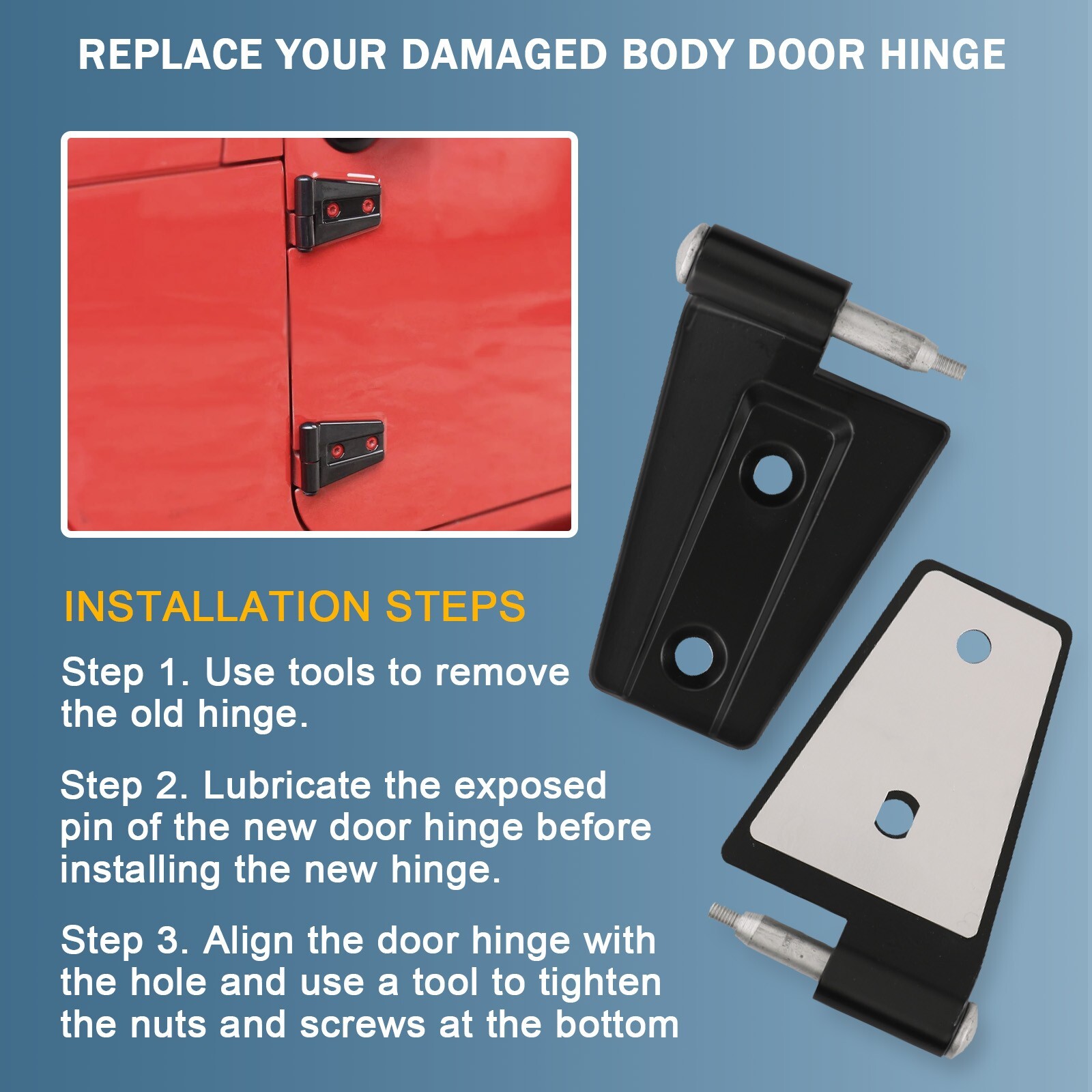 16PCS Steel Door Hinge Kit Inside & Outside for 2007-2018 Jeep Wrangler JK 3.6L