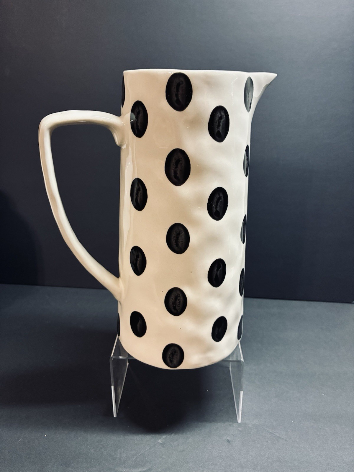 Creative Co-Op Polka Dot Ceramic Pitcher 2 Qt | Cream | Black Dots Kitchen Decor