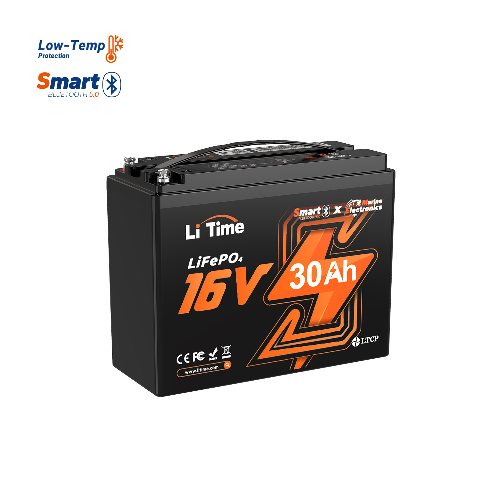 LiTime 16V 30Ah/70Ah/100Ah Bluetooth Lithium Battery Born For Fish Finder Marine