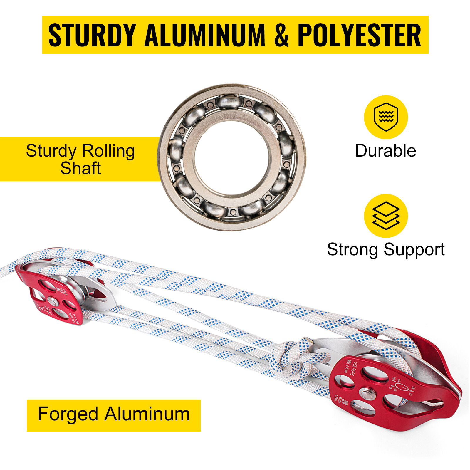 Twin Sheave Block and Tackle 7700Lb Pulley System 100' 1/2" Outdoor Rigging Rope