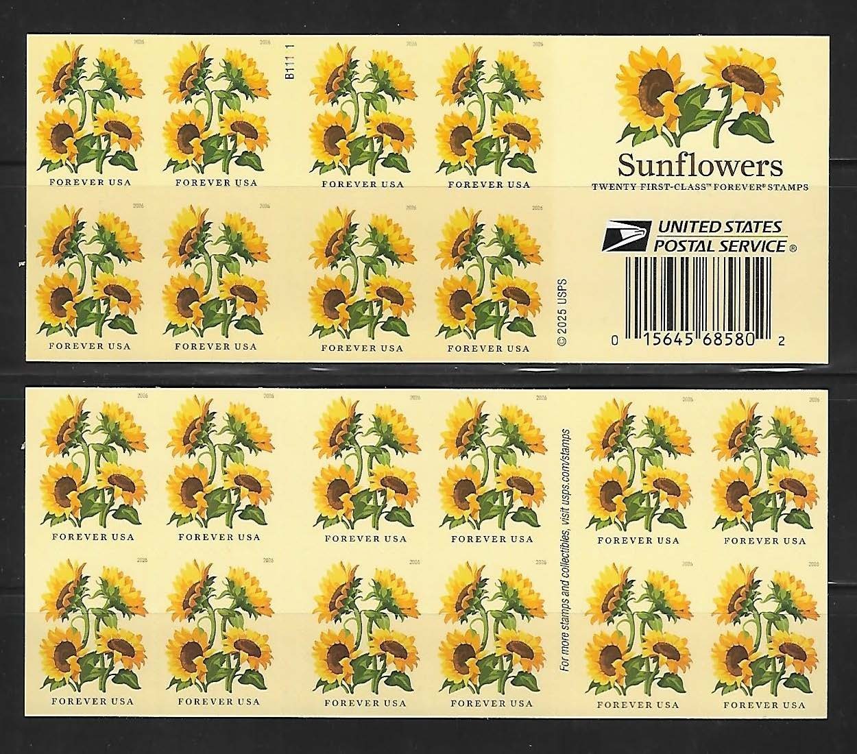 US Sunflowers Forever Stamp Booklet of 20