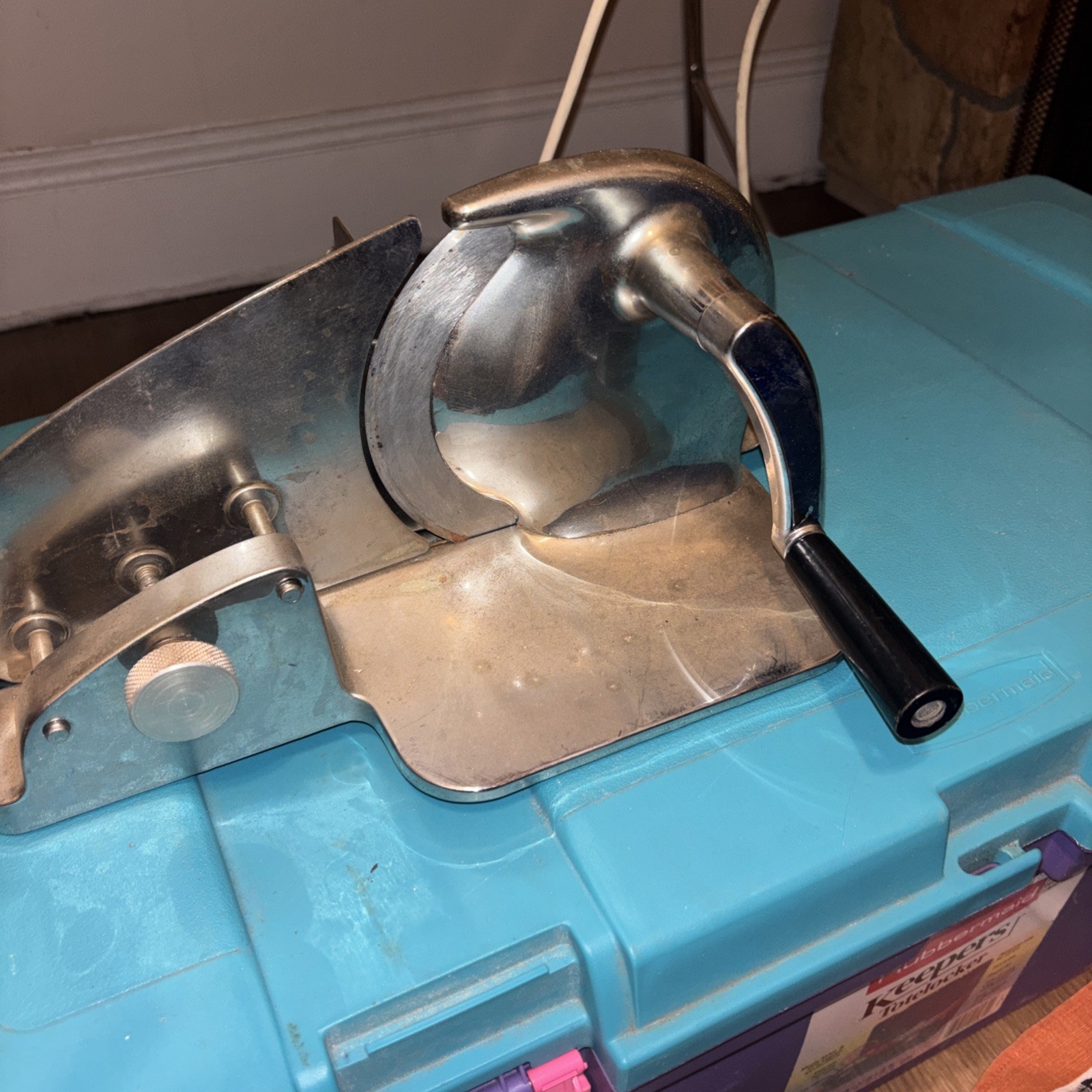 Vintage, heavy ,National Food Chrome Meat Slicer, hand powered.