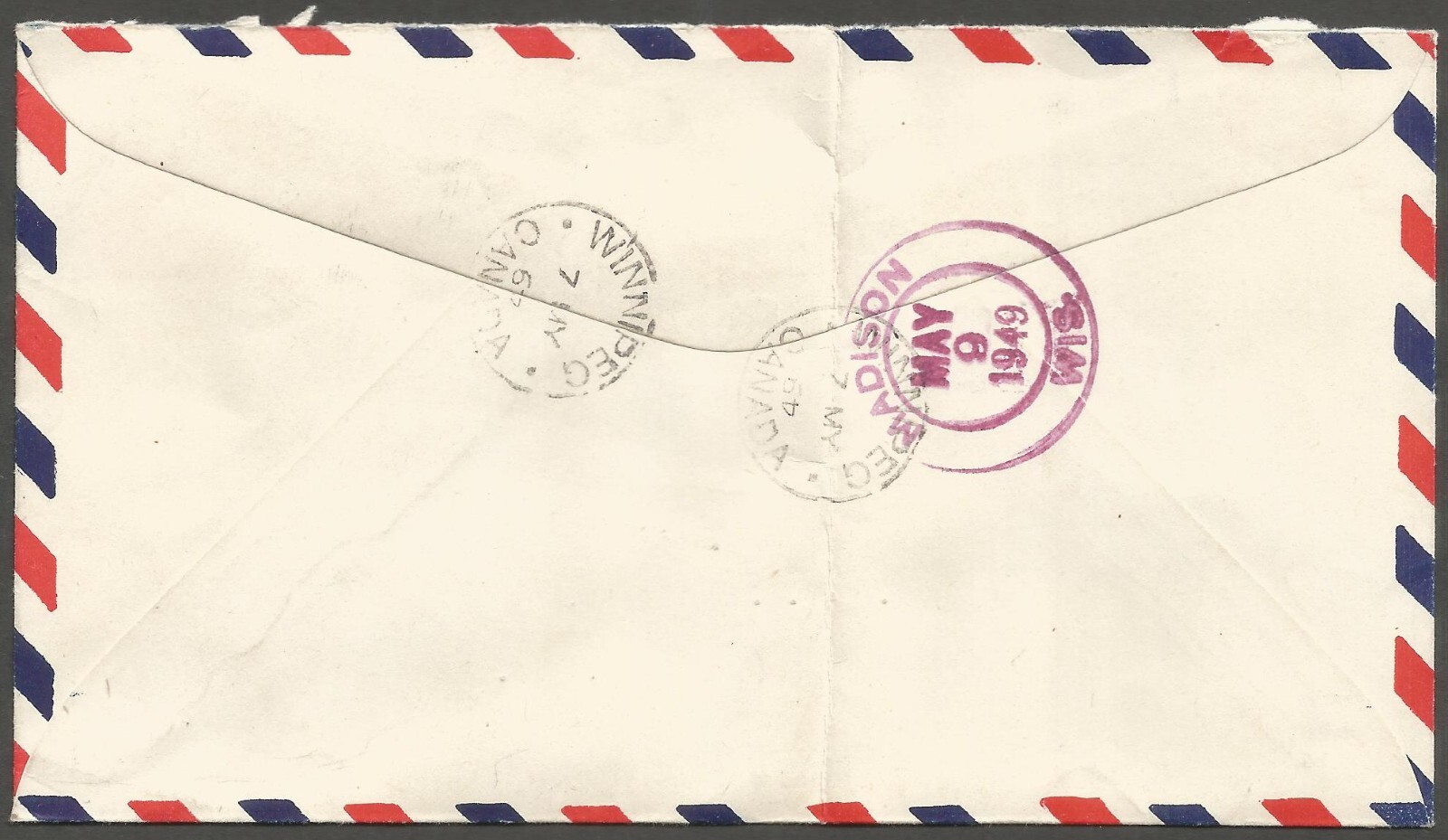 1949 National Timber Registered Airmail Cover 17c War/Peace CDS Winnipeg Man