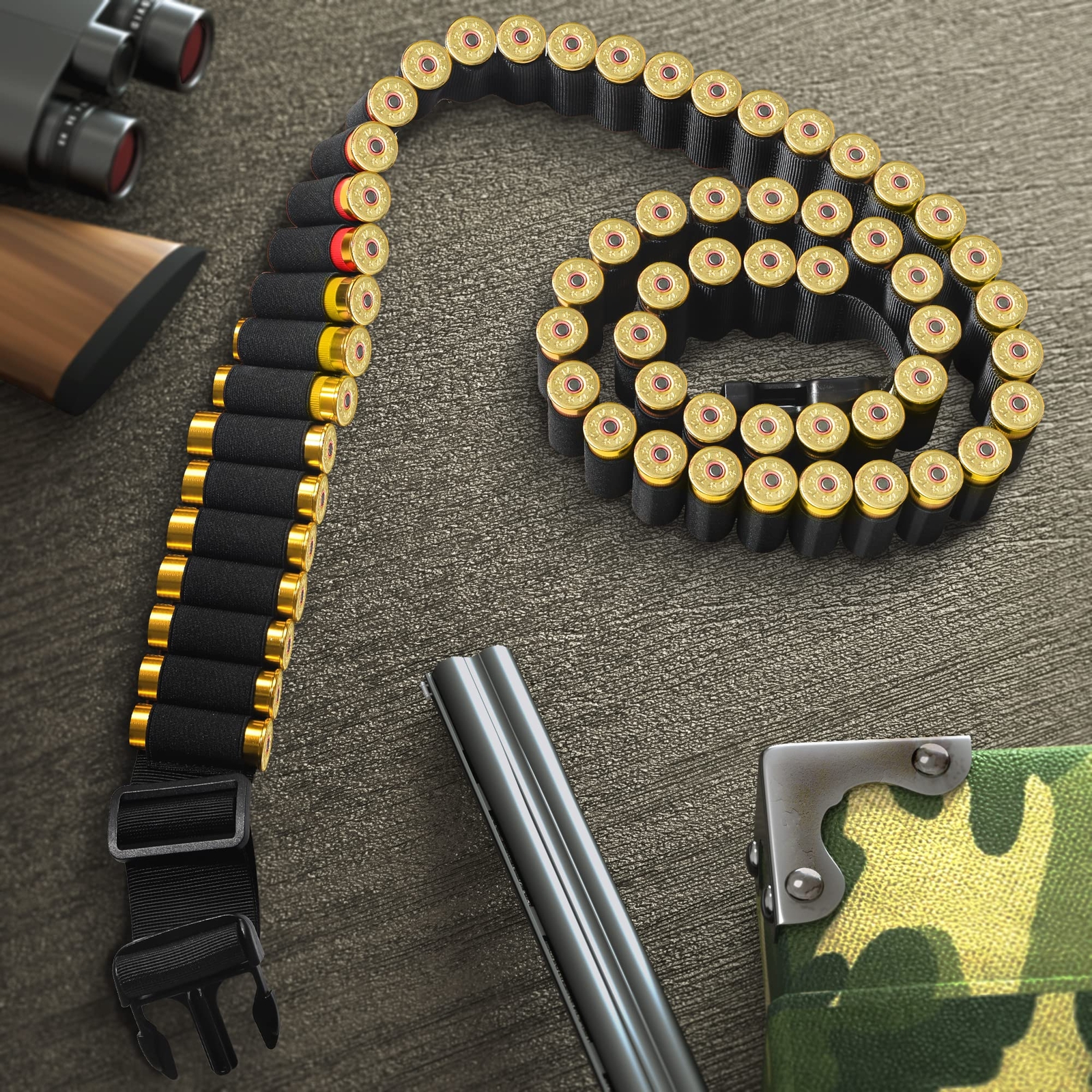 US Tactical 50 Rounds Shotgun 12/20GA Shell Bandolier Ammo Belts Holder Hunting