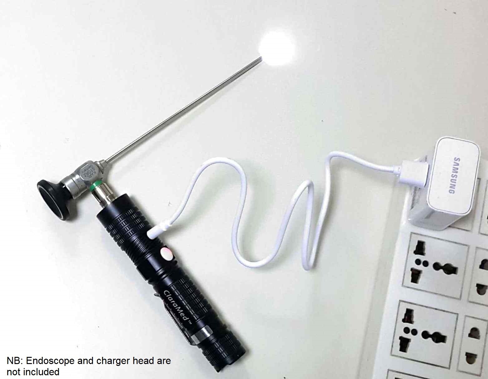 ClaraMed Battery/USB light source compatible with ACMI/Olympus/Storz endoscopes