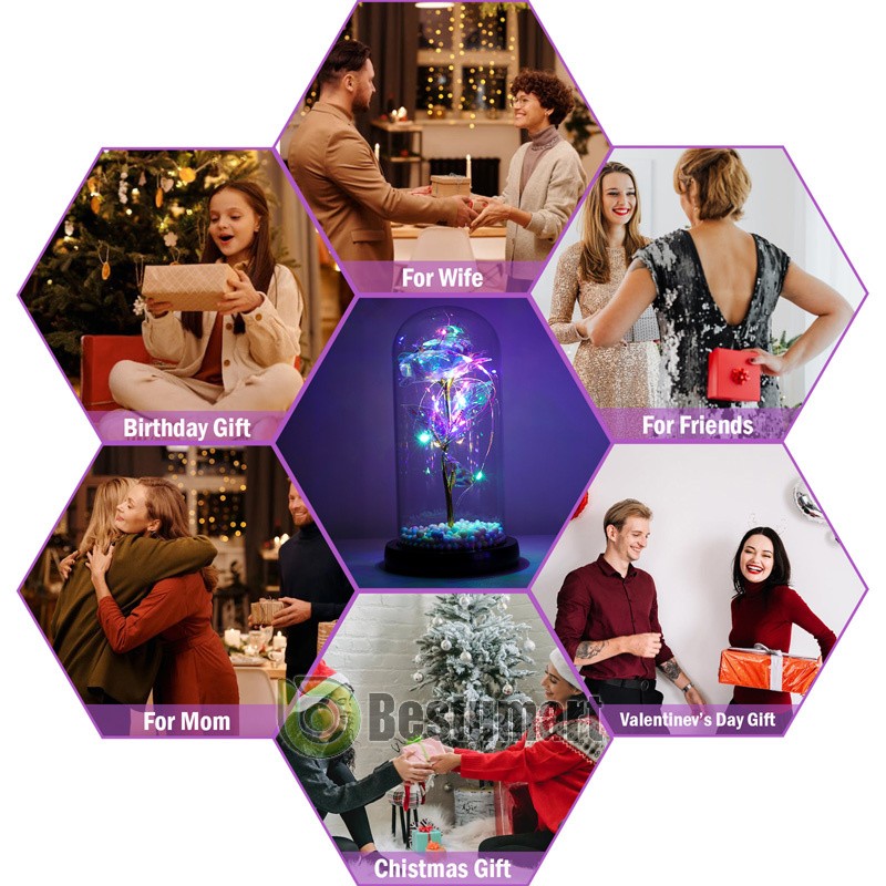 Forever Galaxy Rose Flower In Glass Dome LED Light Eternal Gift Valentine's Day