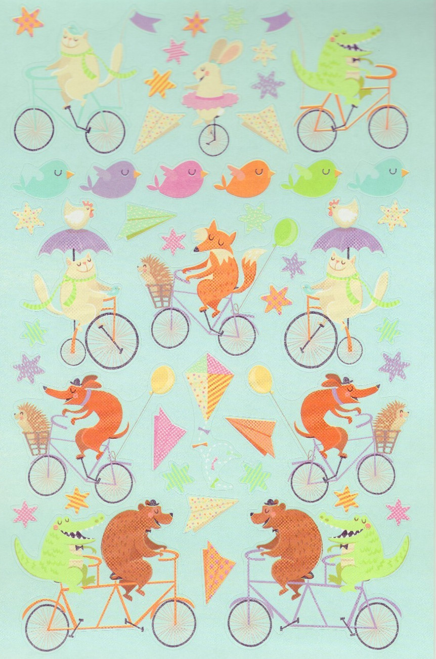 Darice Ride My Bike Sticker Book: dog, cat, bunny rabbit, fox, bear, elephant