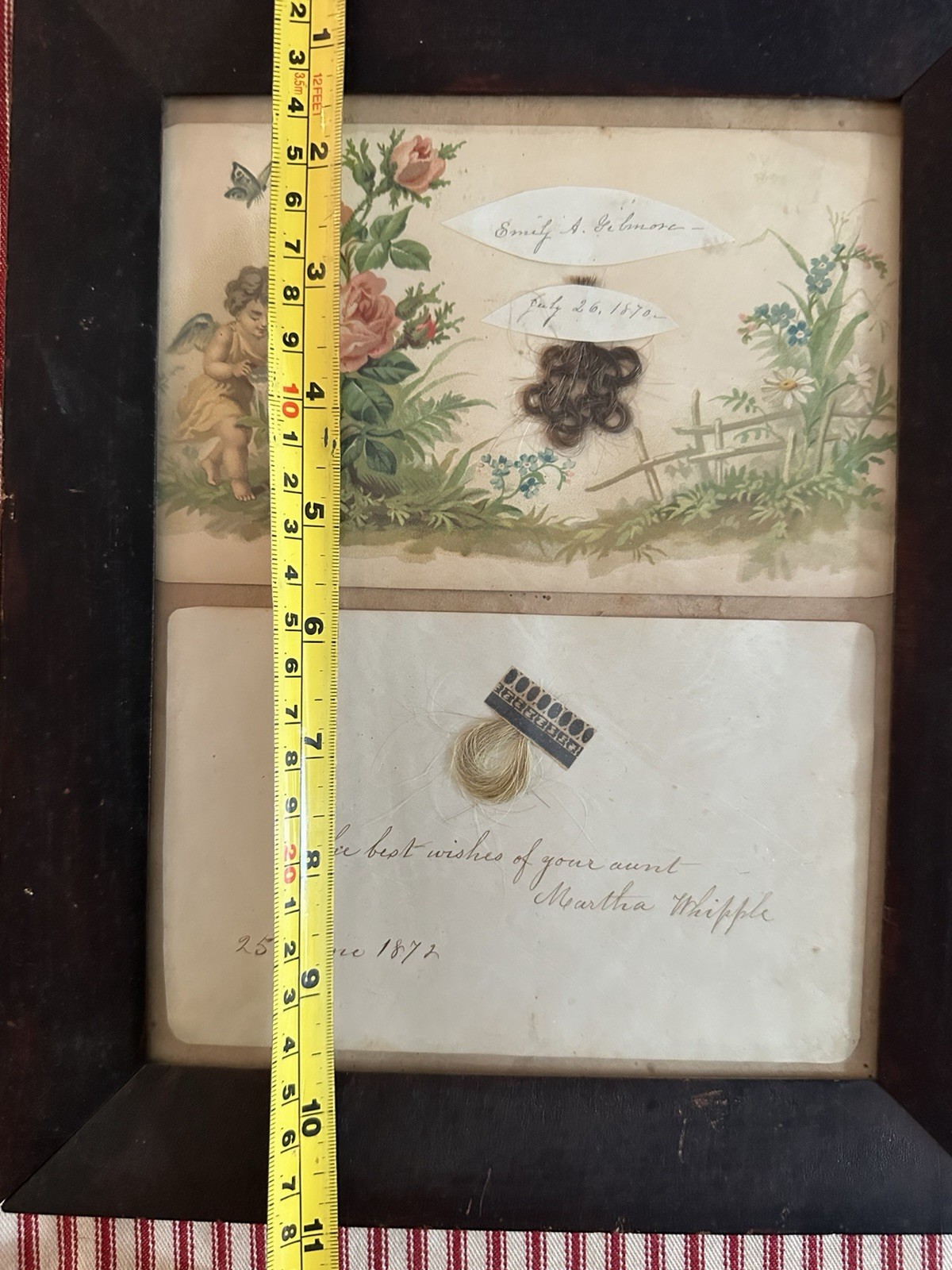 Antique Victorian Hairwork Calling Card Framed Ephemera