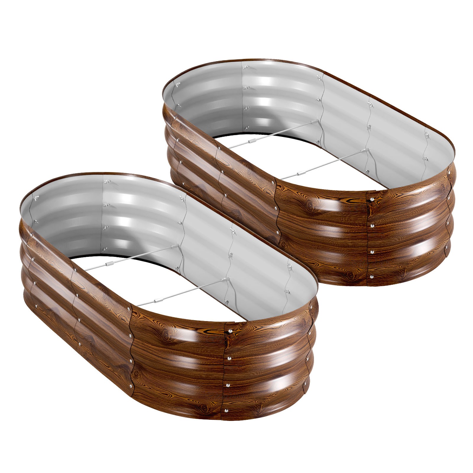 VEVOR 2 Pcs Galvanized Raised Garden Beds 4x2x1 ft Oval Planter Box Deep Wood