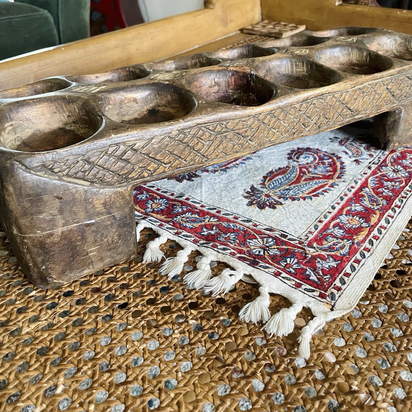 Antique Hand Carved African Woman Man Figural Mancala Game Board Tribal Art