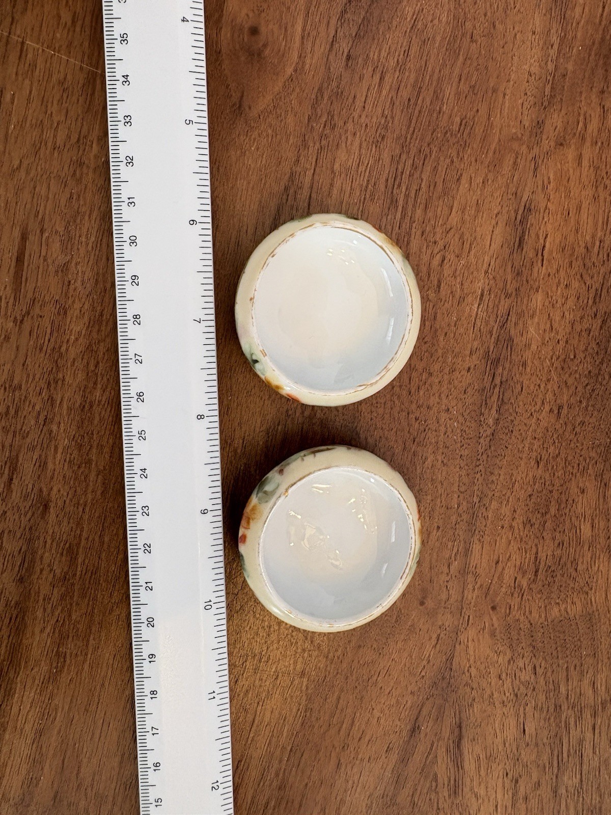 2 Antique Bavaria Open Salt Cellars Dips 1.75” Hand Painted Footed Yellow Roses