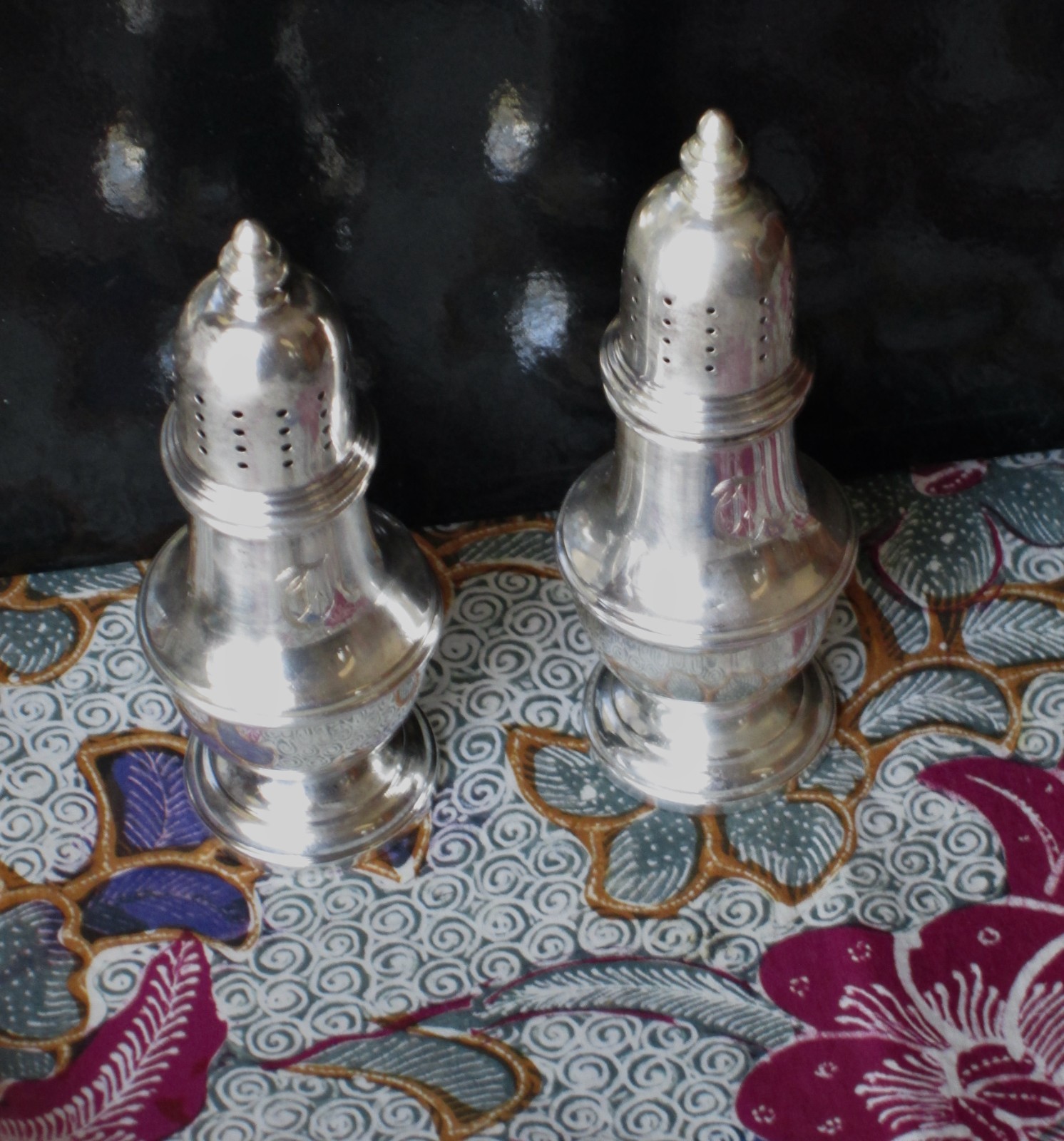 Antique Sterling RTH 136 Pedestal Salt and Pepper Shakers, Art Deco,30s,monogram