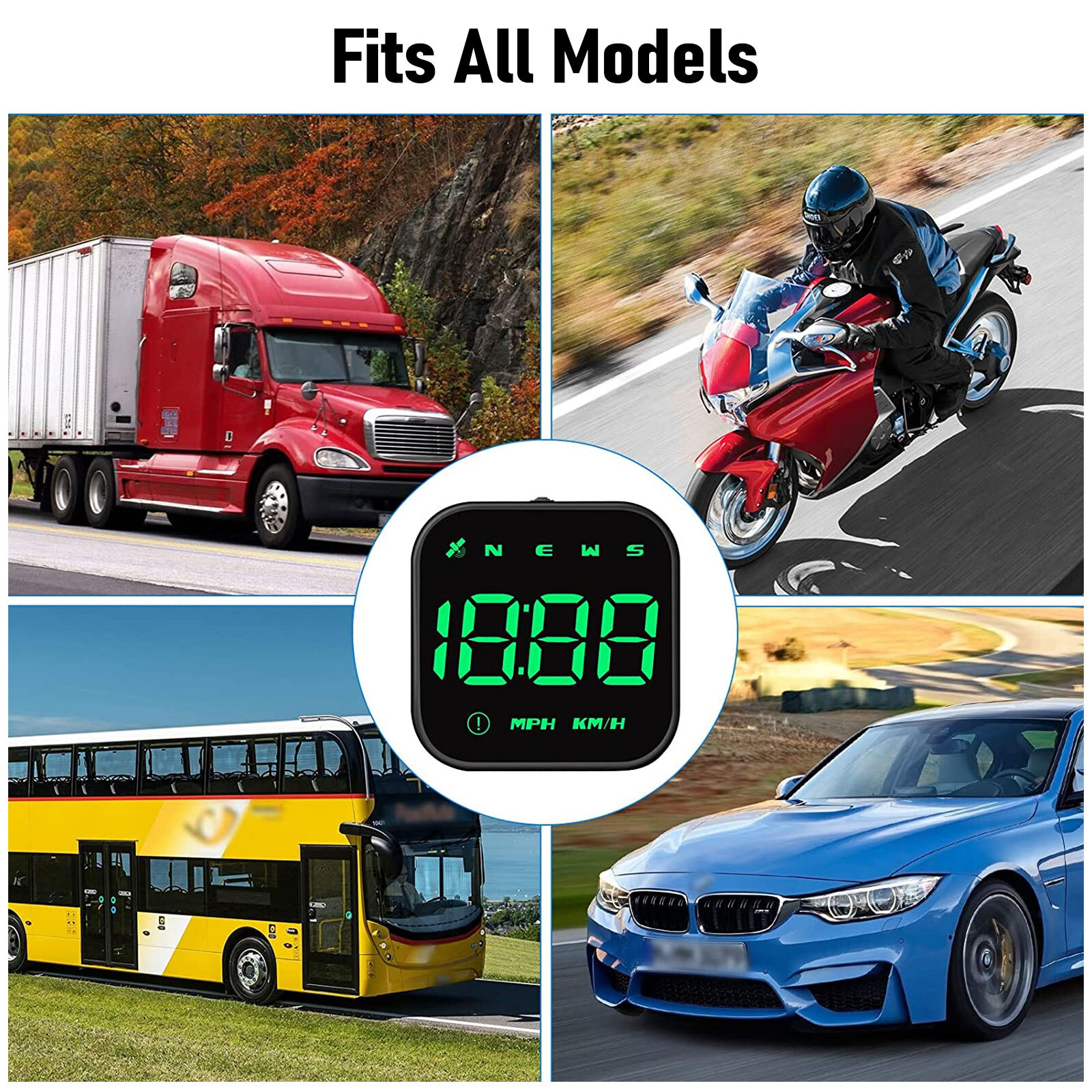 Digital GPS Speedometer Car HUD Head Up Display MPH KMH Compass Overspeed Alarm